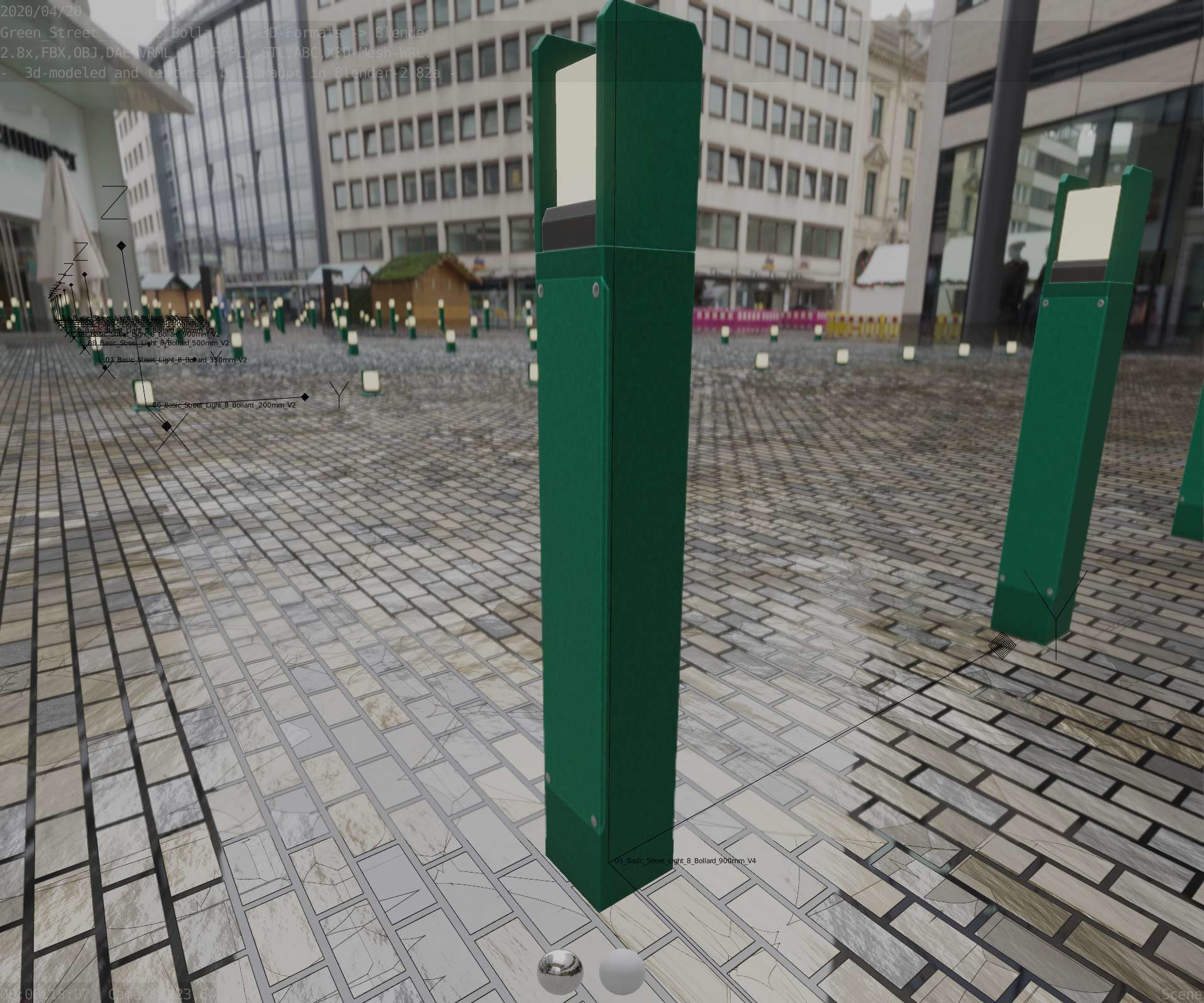 Street Light 8 Bollard 900mm Moss Green Version 4 Low-poly 3D model_39