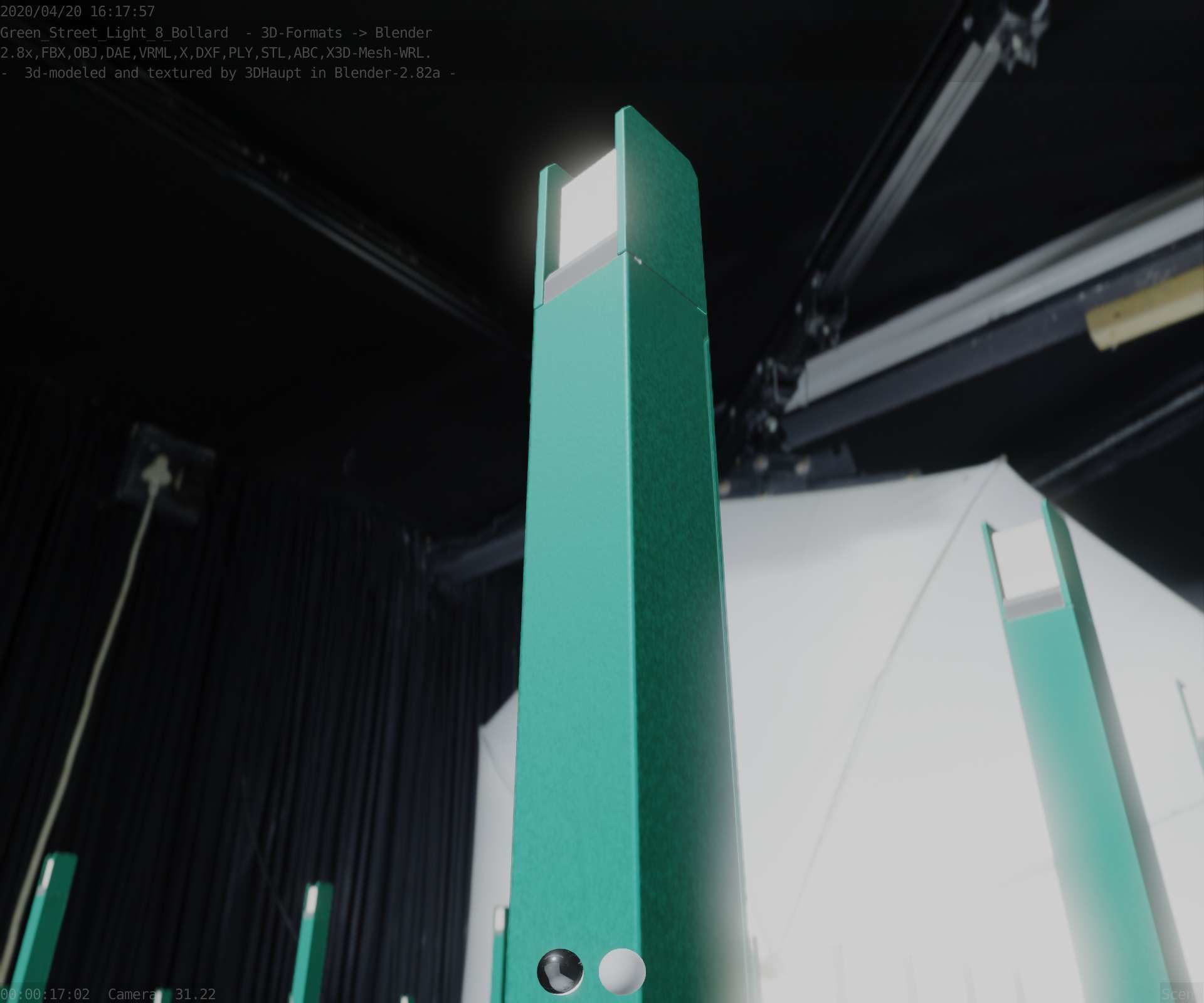 Street Light 8 Bollard 900mm Moss Green Version 4 Low-poly 3D model_11