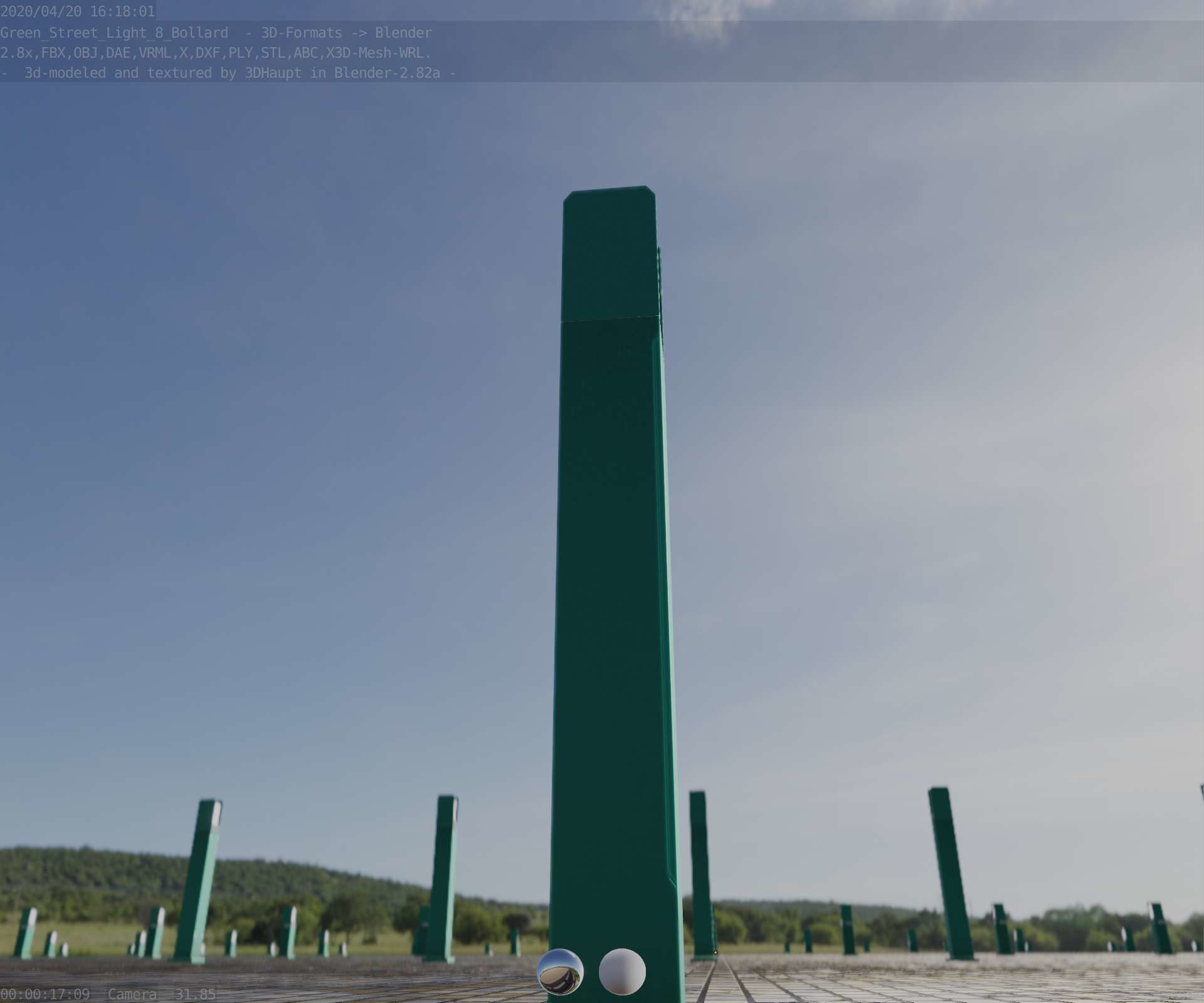 Street Light 8 Bollard 900mm Moss Green Version 4 Low-poly 3D model_18
