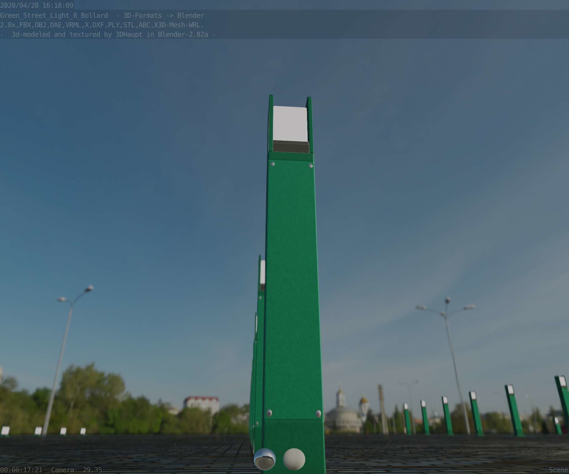 Street Light 8 Bollard 900mm Moss Green Version 4 Low-poly 3D model_29