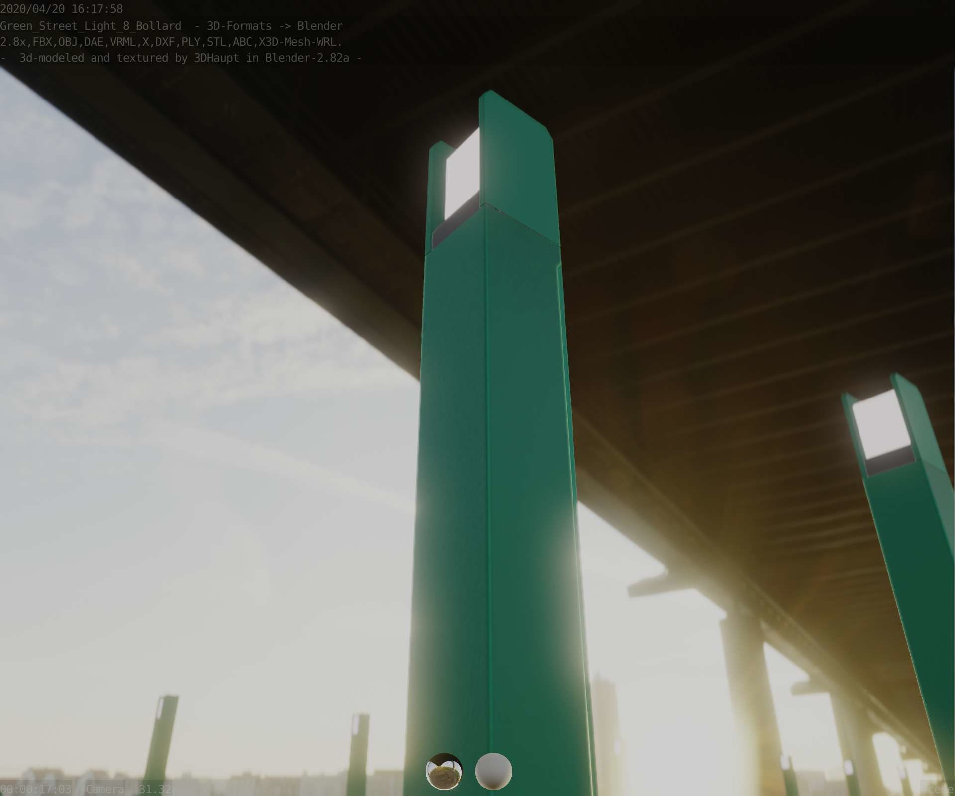 Street Light 8 Bollard 900mm Moss Green Version 4 Low-poly 3D model_12