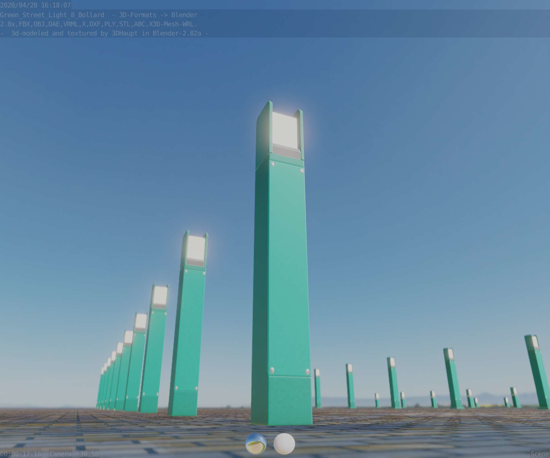 Street Light 8 Bollard 900mm Moss Green Version 4 Low-poly 3D model_26