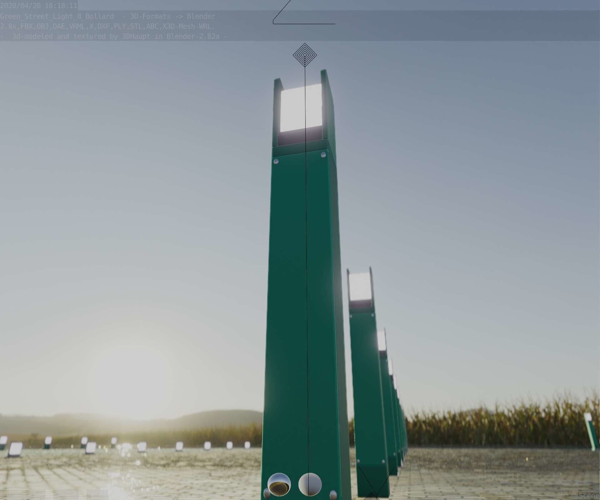 Street Light 8 Bollard 900mm Moss Green Version 4 Low-poly 3D model_32