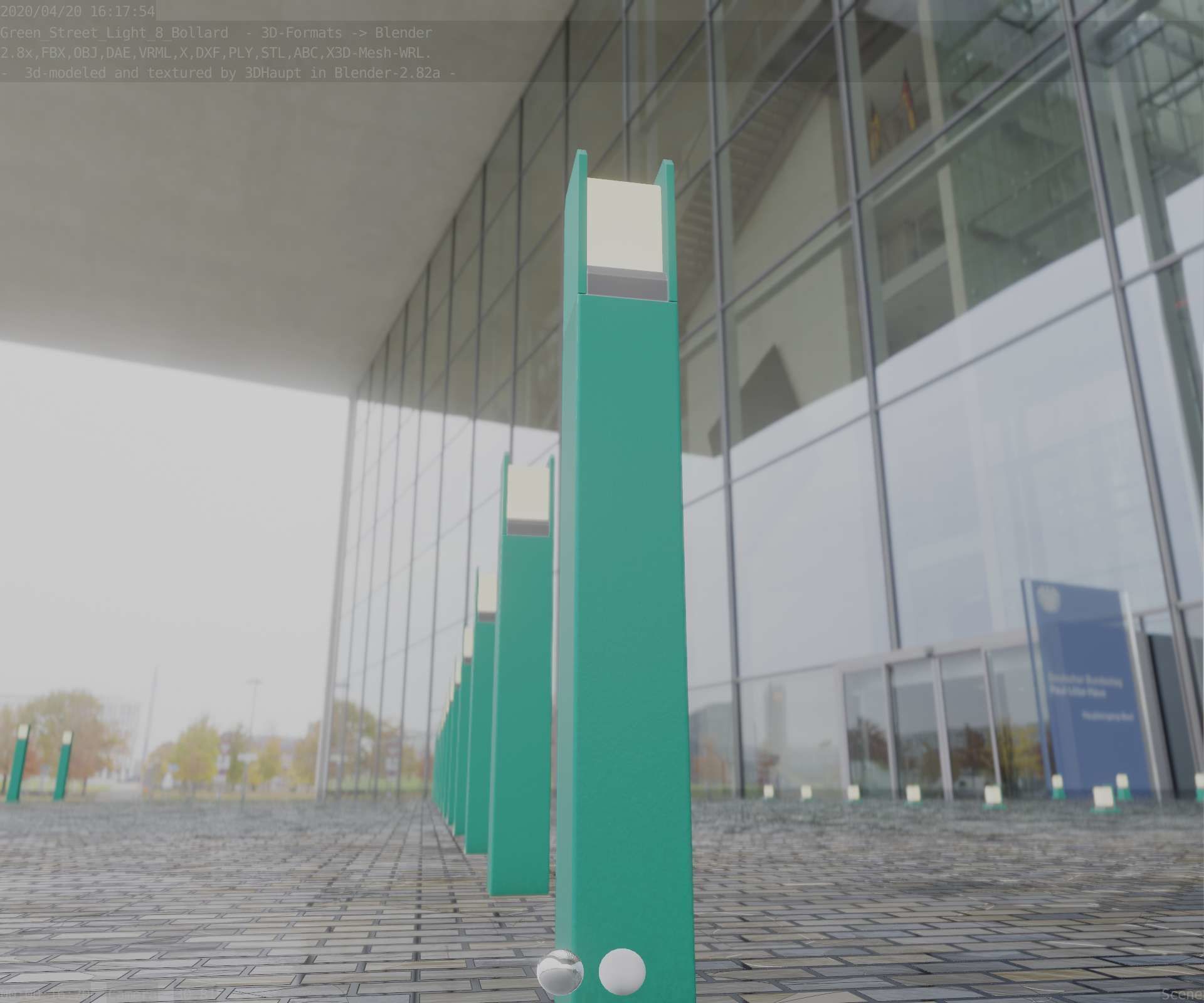 Street Light 8 Bollard 900mm Moss Green Version 4 Low-poly 3D model_6