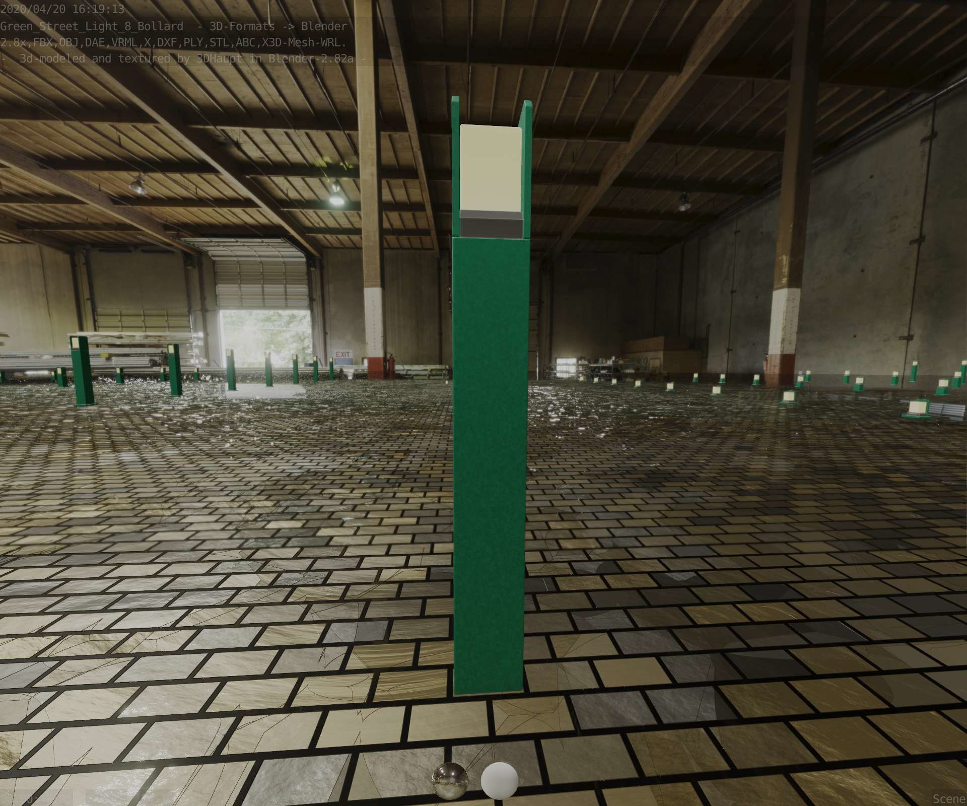 Street Light 8 Bollard 900mm Moss Green Version 4 Low-poly 3D model_61