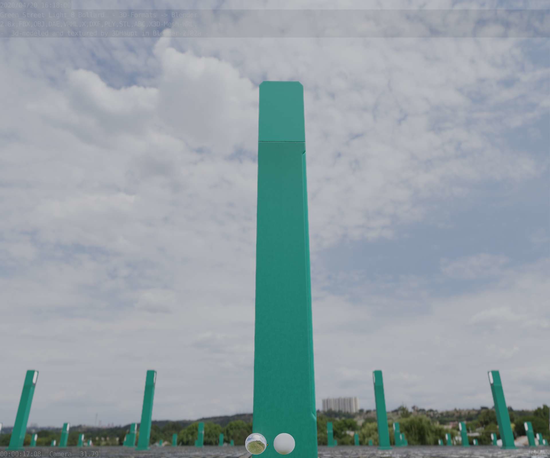Street Light 8 Bollard 900mm Moss Green Version 4 Low-poly 3D model_17