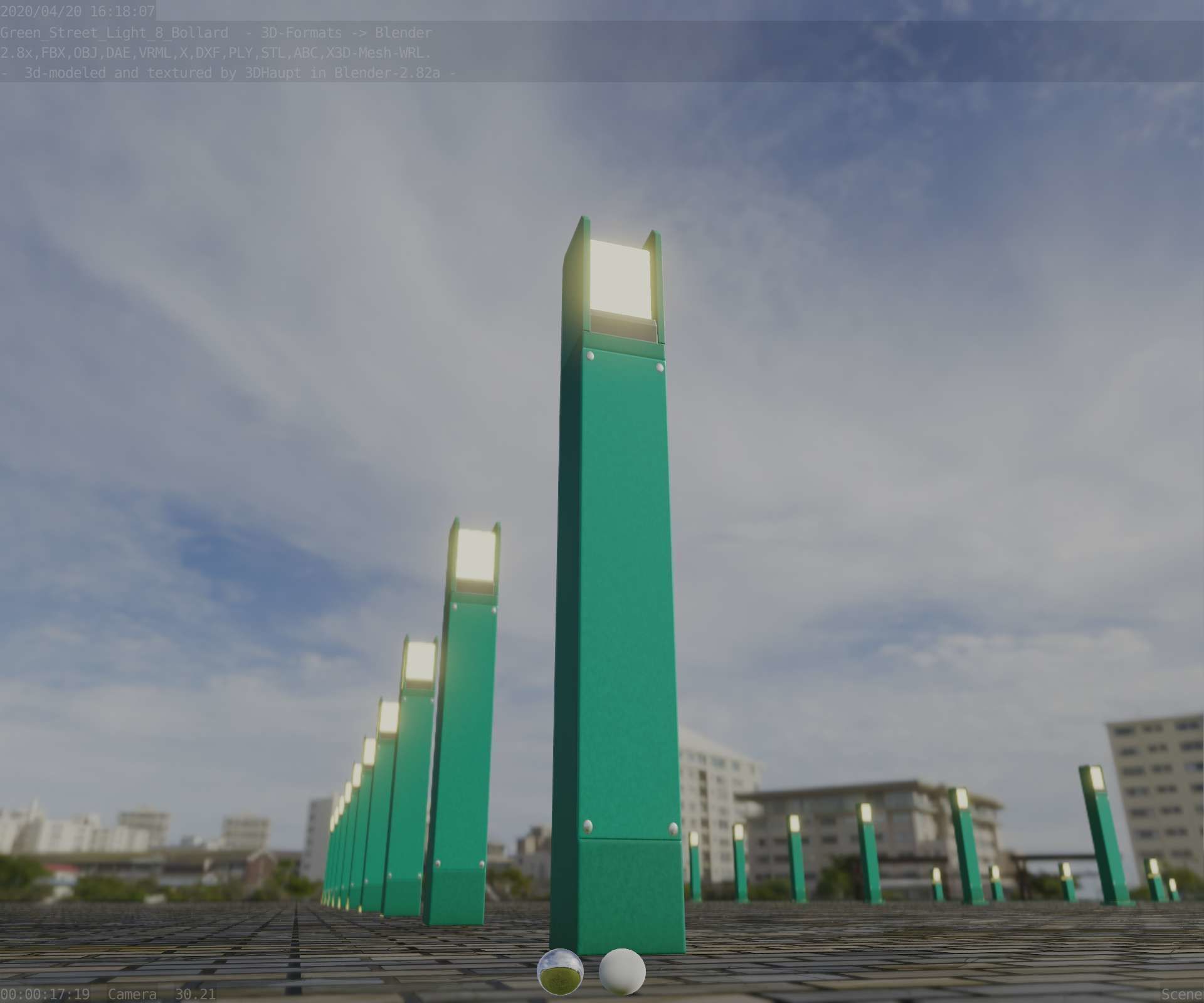 Street Light 8 Bollard 900mm Moss Green Version 4 Low-poly 3D model_27