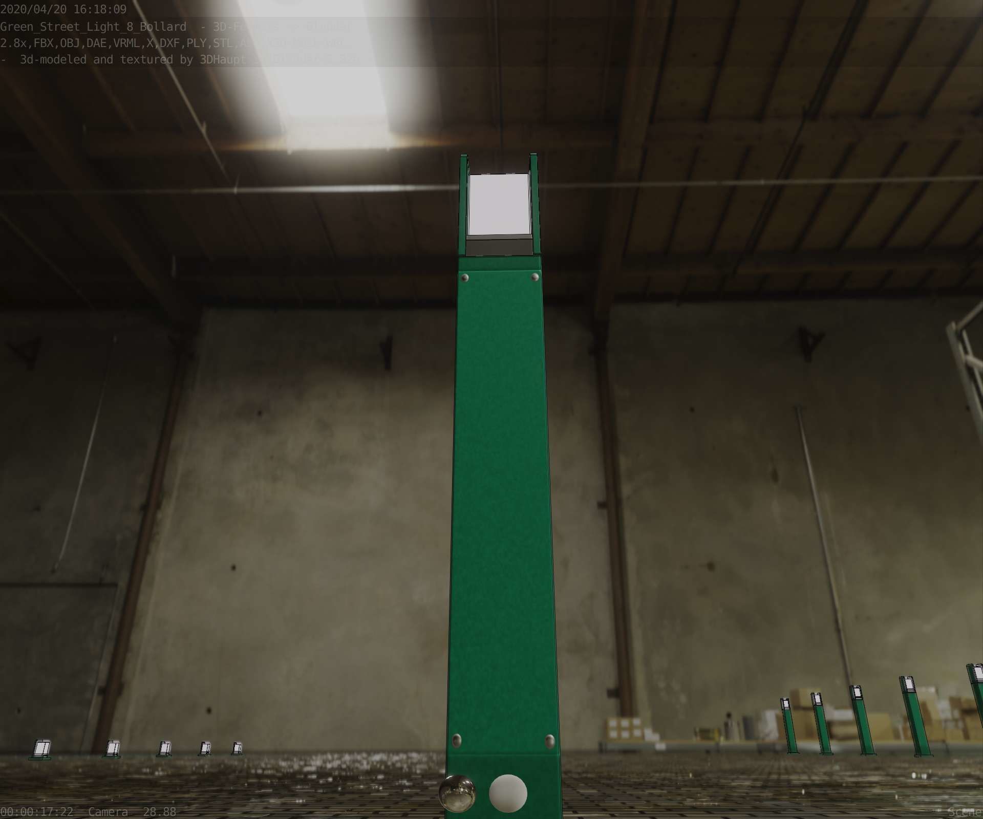 Street Light 8 Bollard 900mm Moss Green Version 4 Low-poly 3D model_30