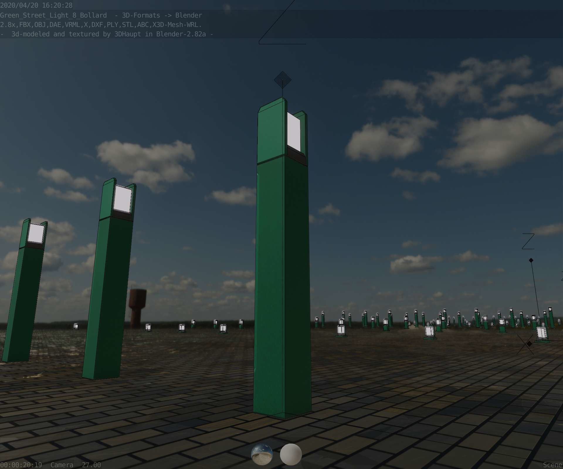 Street Light 8 Bollard 900mm Moss Green Version 4 Low-poly 3D model_99
