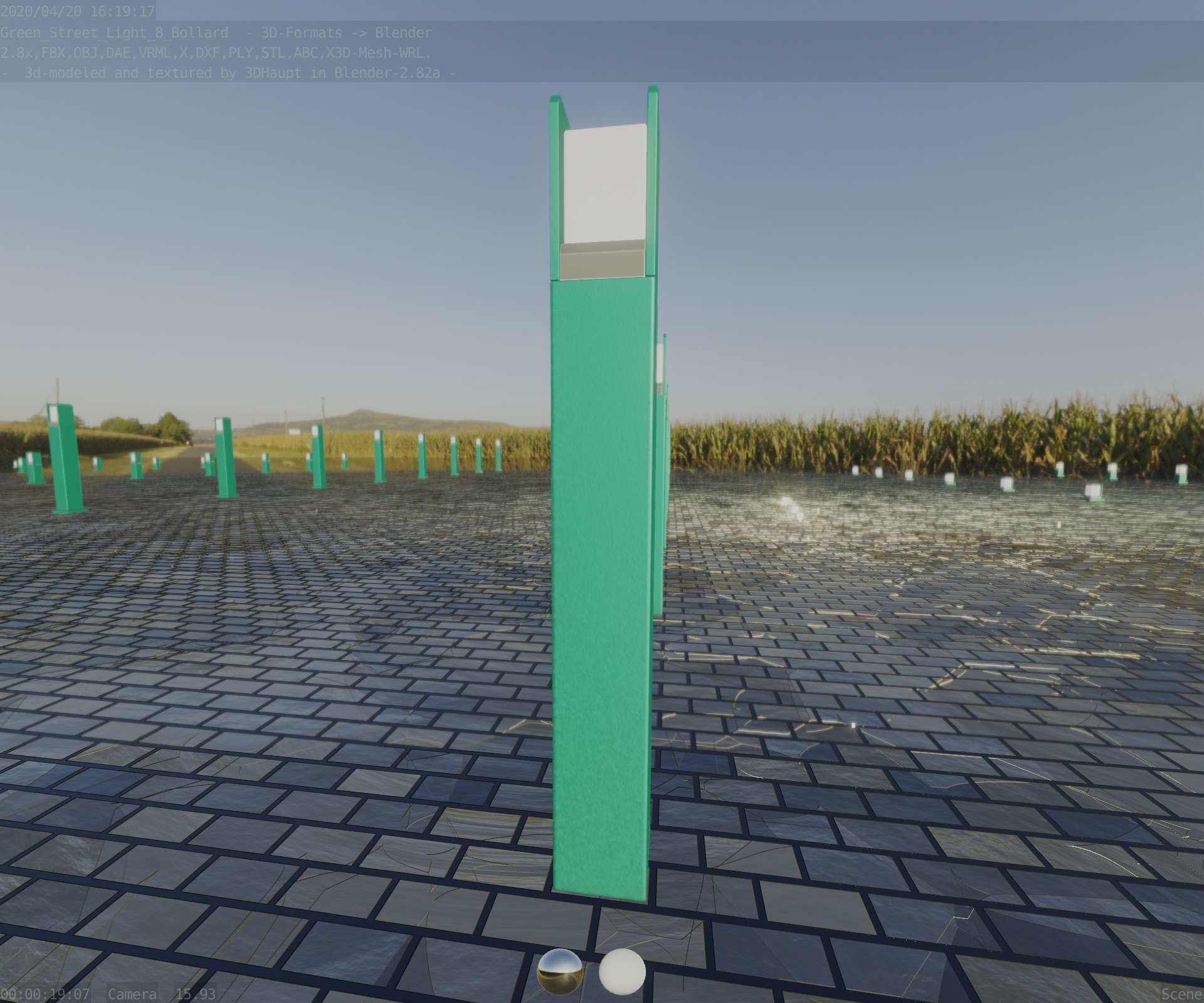 Street Light 8 Bollard 900mm Moss Green Version 4 Low-poly 3D model_63