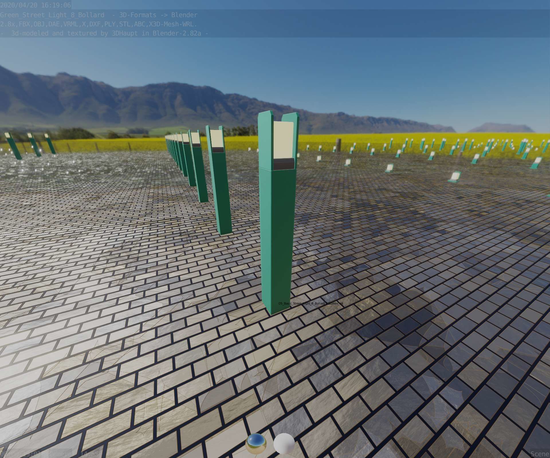 Street Light 8 Bollard 900mm Moss Green Version 4 Low-poly 3D model_57