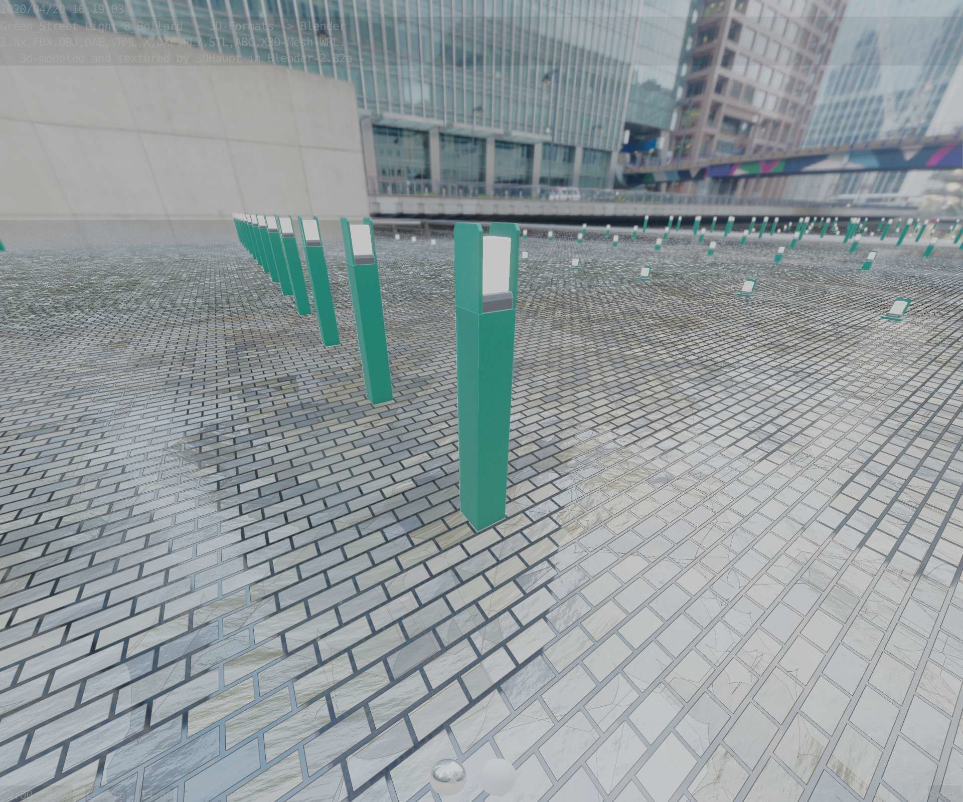 Street Light 8 Bollard 900mm Moss Green Version 4 Low-poly 3D model_56