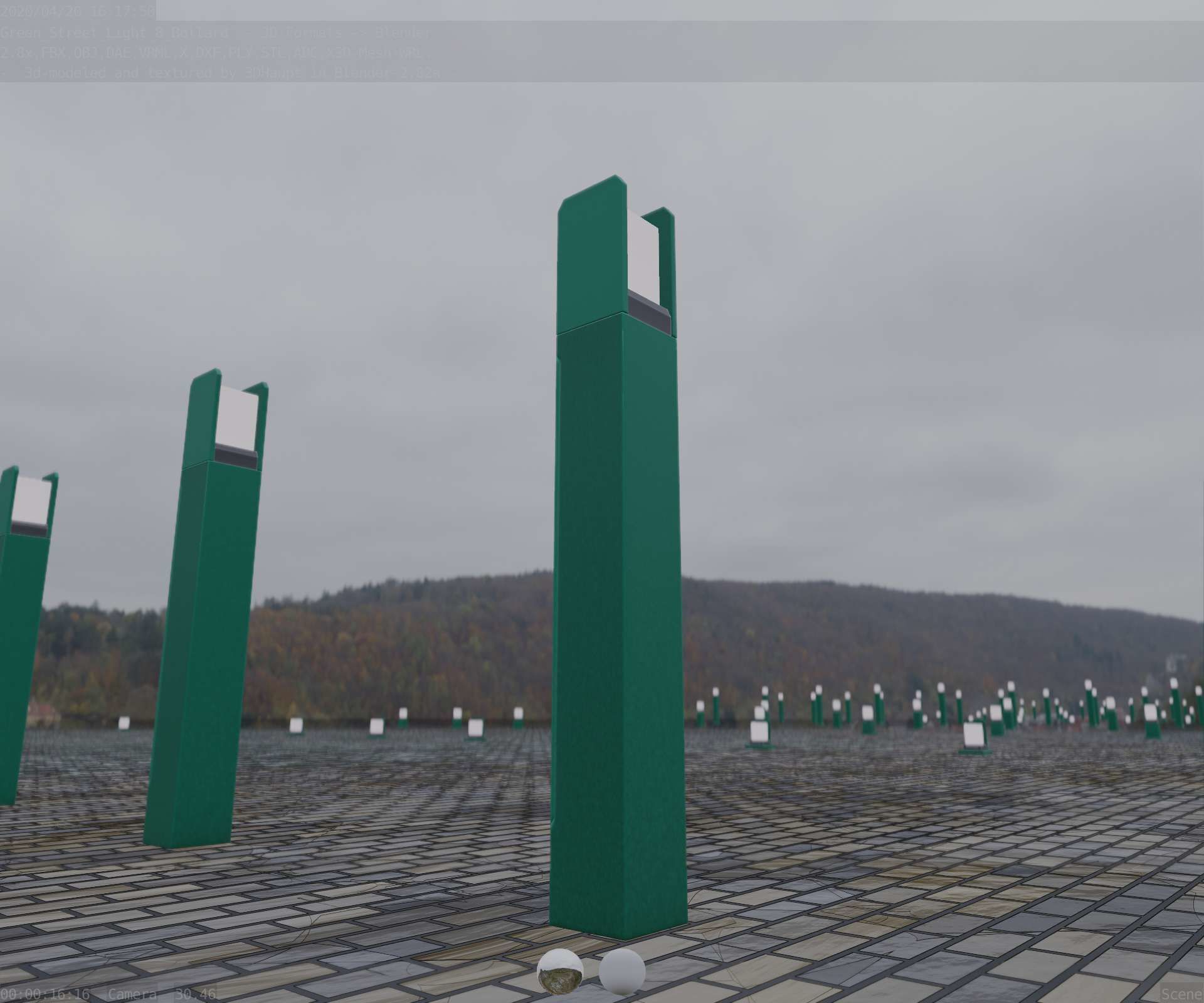 Street Light 8 Bollard 900mm Moss Green Version 4 Low-poly 3D model_3