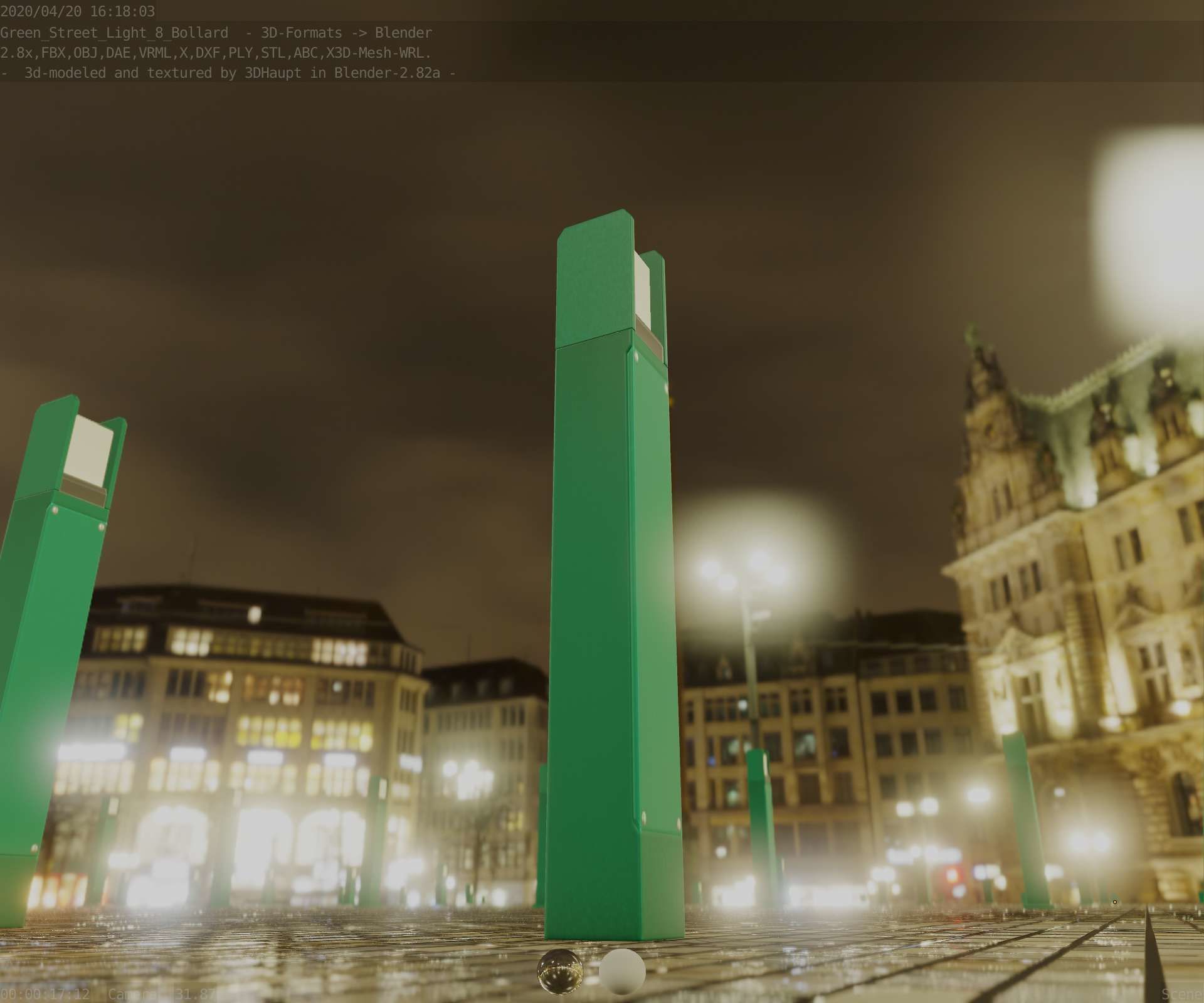 Street Light 8 Bollard 900mm Moss Green Version 4 Low-poly 3D model_21