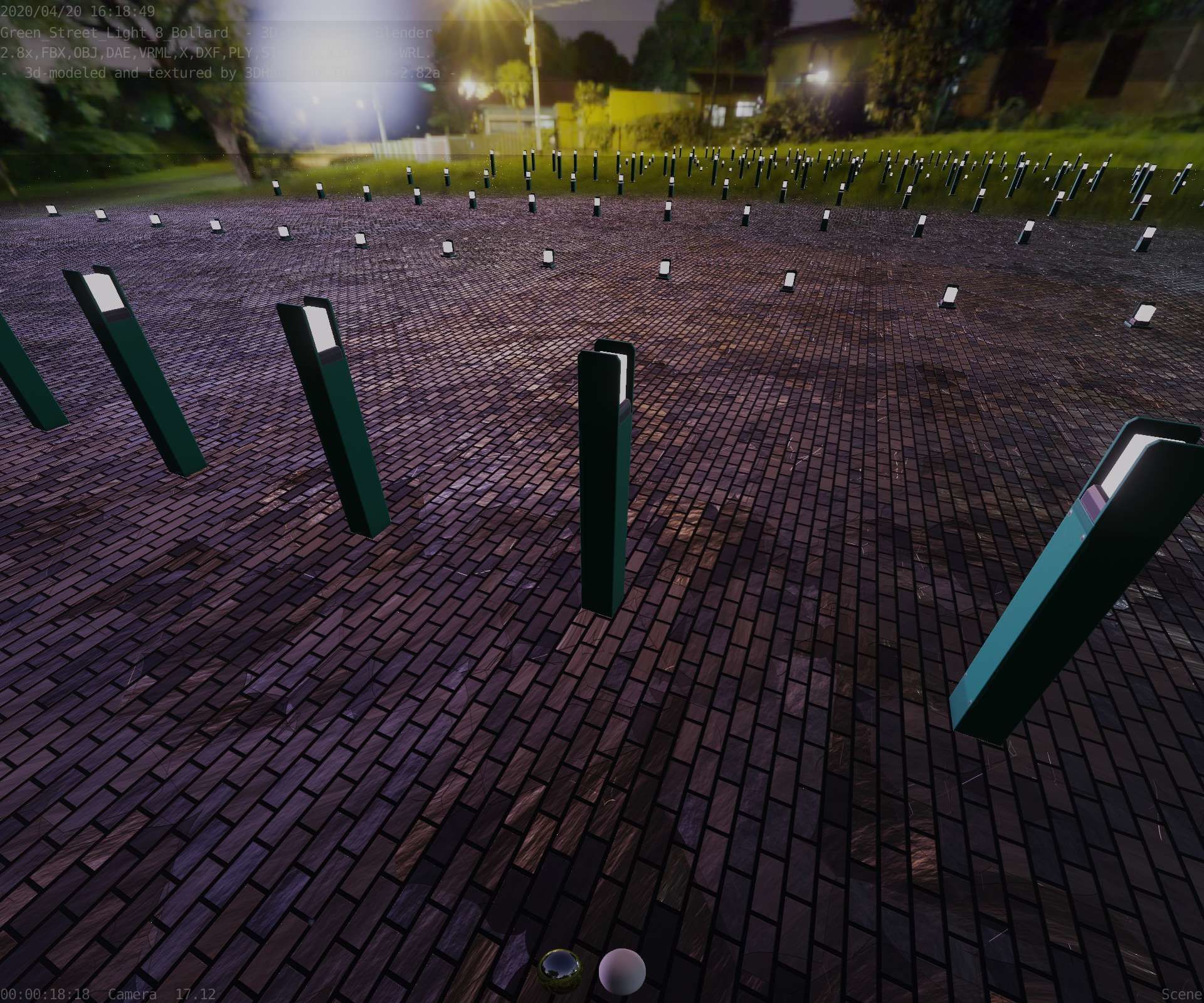 Street Light 8 Bollard 900mm Moss Green Version 4 Low-poly 3D model_50