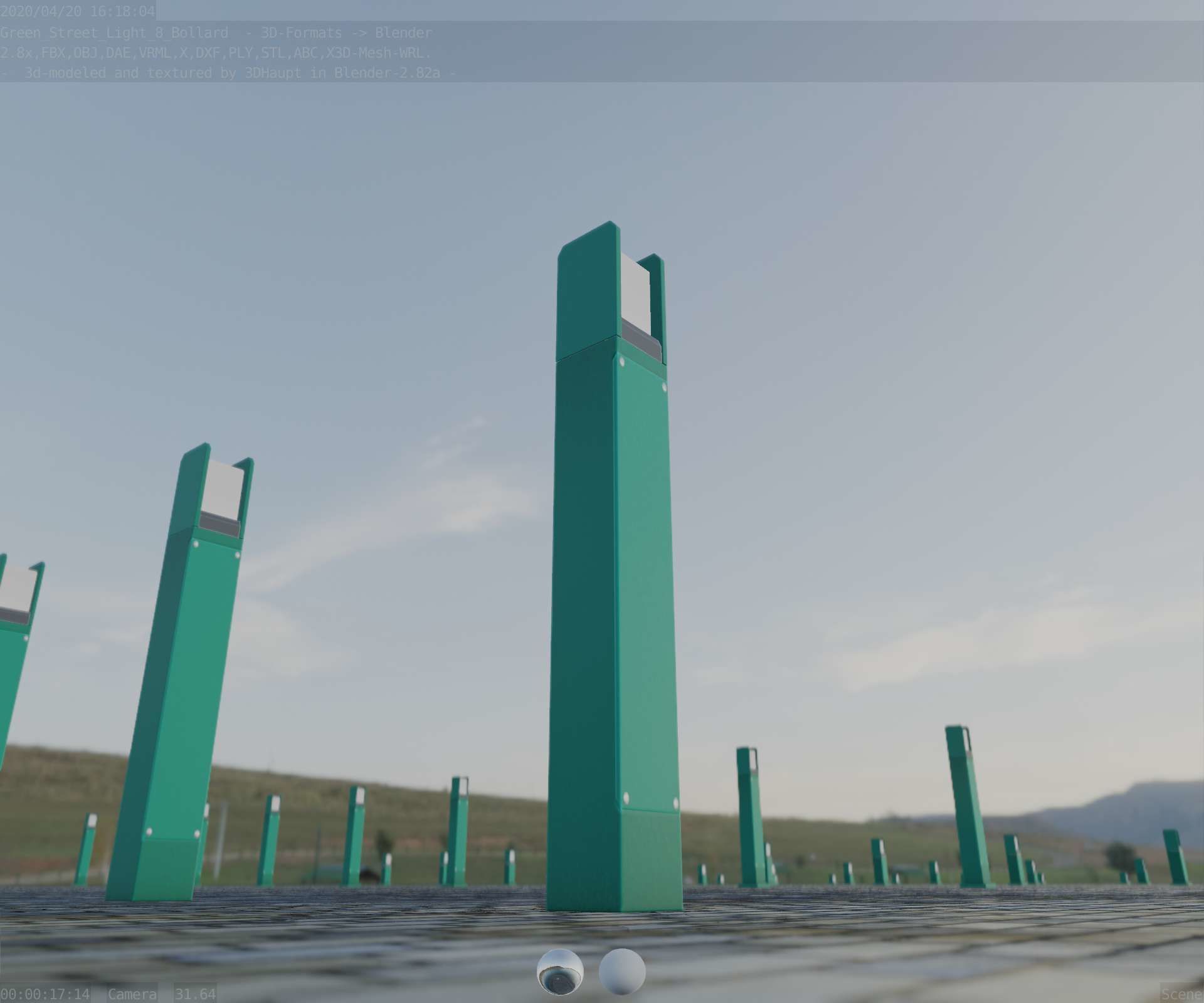 Street Light 8 Bollard 900mm Moss Green Version 4 Low-poly 3D model_23