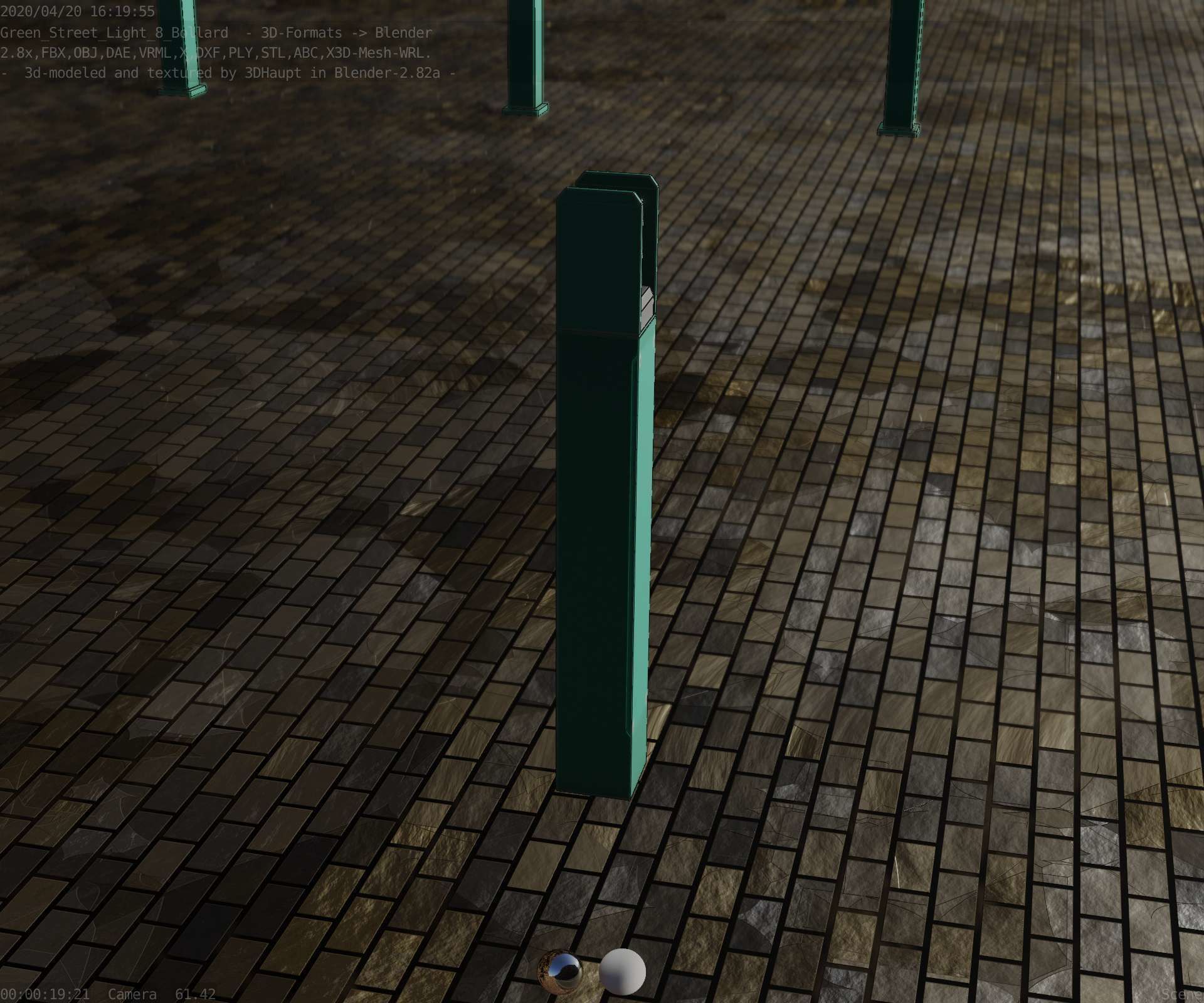 Street Light 8 Bollard 900mm Moss Green Version 4 Low-poly 3D model_77