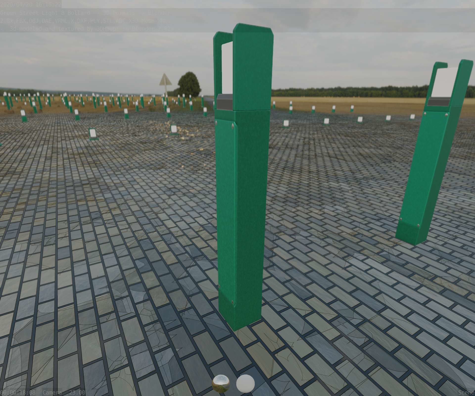 Street Light 8 Bollard 900mm Moss Green Version 4 Low-poly 3D model_40