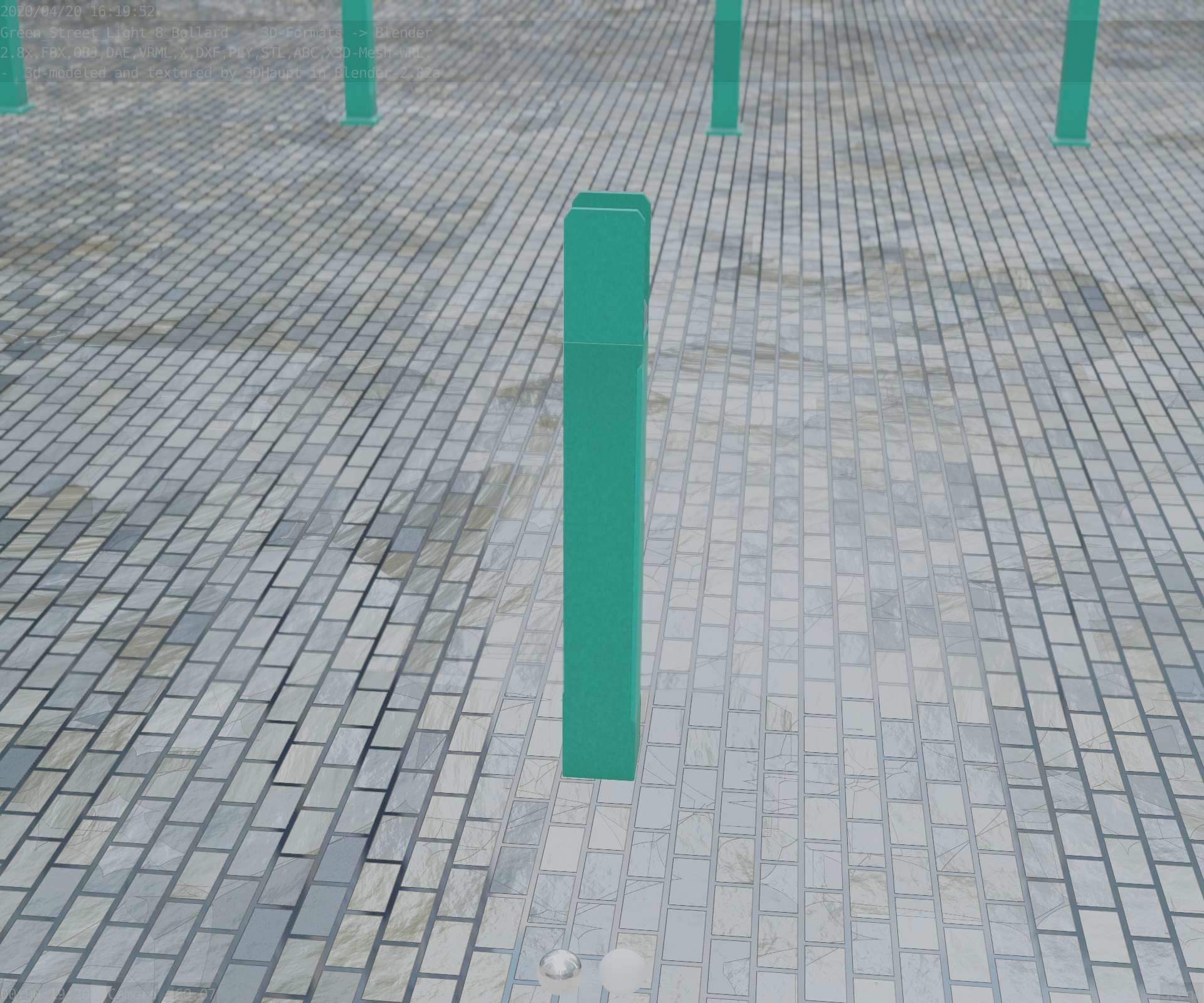Street Light 8 Bollard 900mm Moss Green Version 4 Low-poly 3D model_76