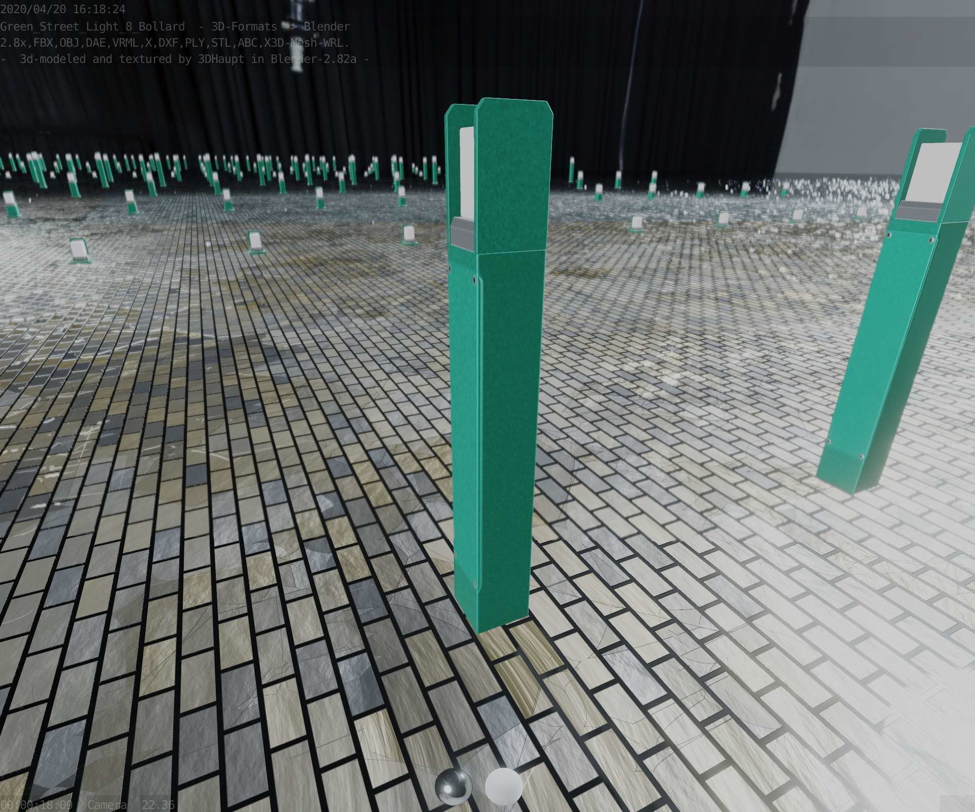 Street Light 8 Bollard 900mm Moss Green Version 4 Low-poly 3D model_41
