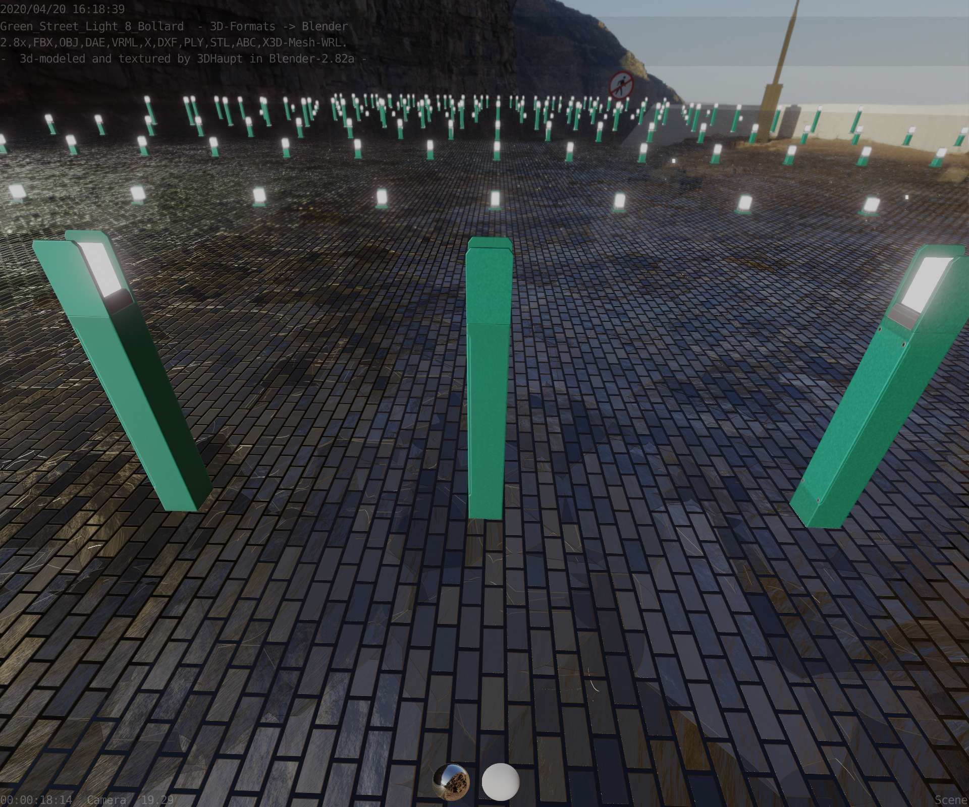 Street Light 8 Bollard 900mm Moss Green Version 4 Low-poly 3D model_46