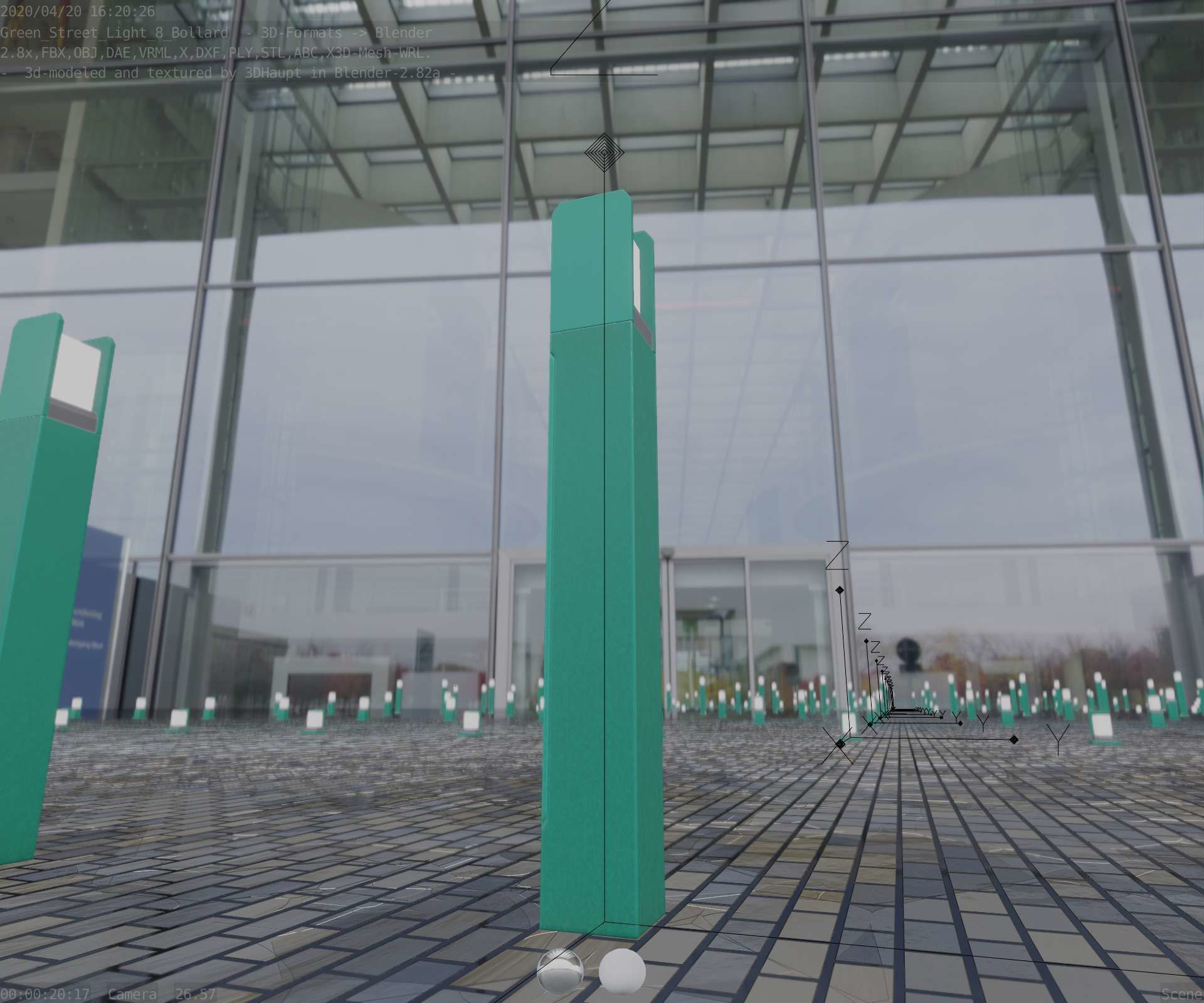 Street Light 8 Bollard 900mm Moss Green Version 4 Low-poly 3D model_97