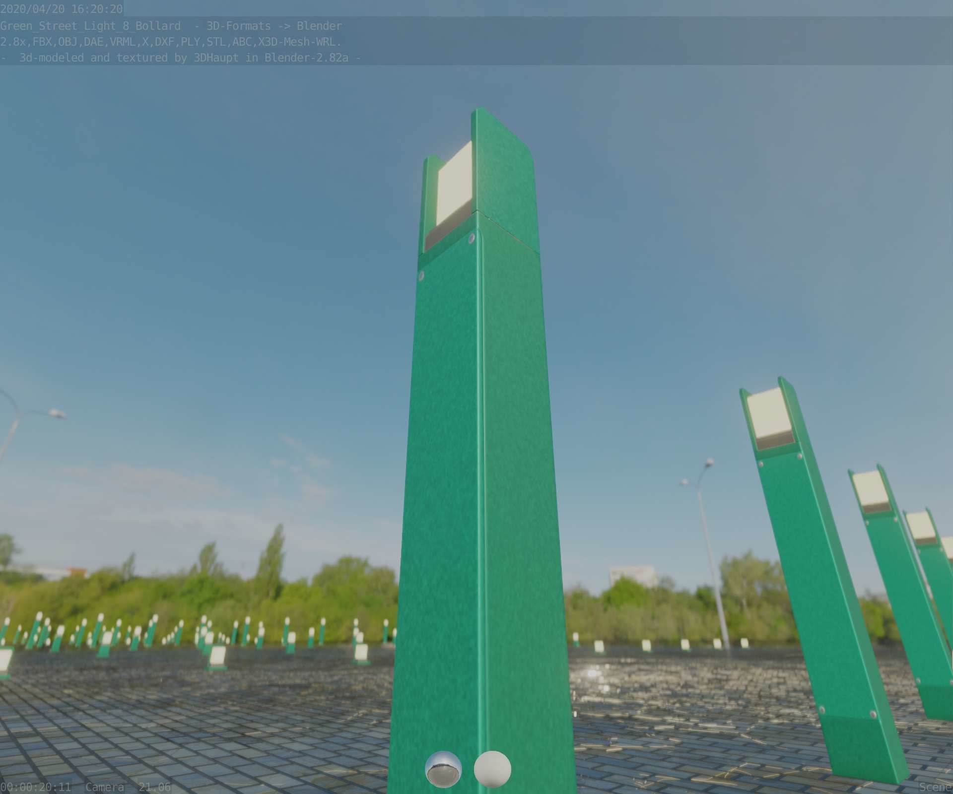 Street Light 8 Bollard 900mm Moss Green Version 4 Low-poly 3D model_91