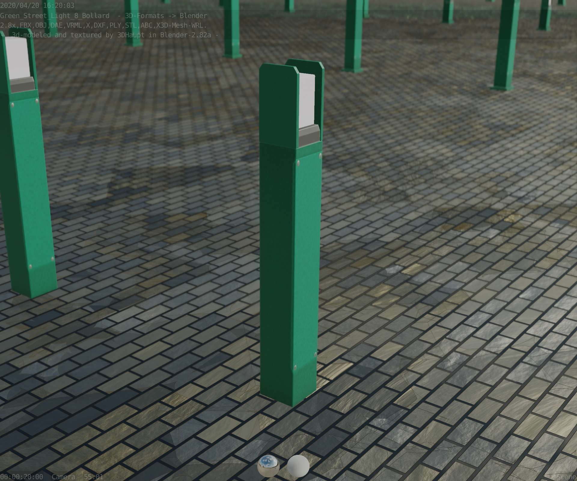 Street Light 8 Bollard 900mm Moss Green Version 4 Low-poly 3D model_80