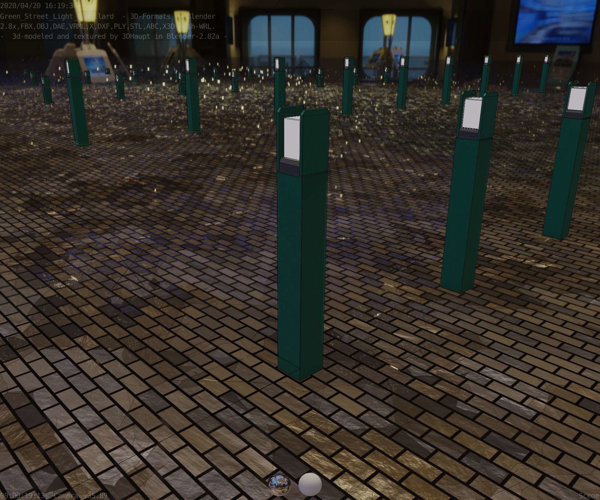 Street Light 8 Bollard 900mm Moss Green Version 4 Low-poly 3D model_69