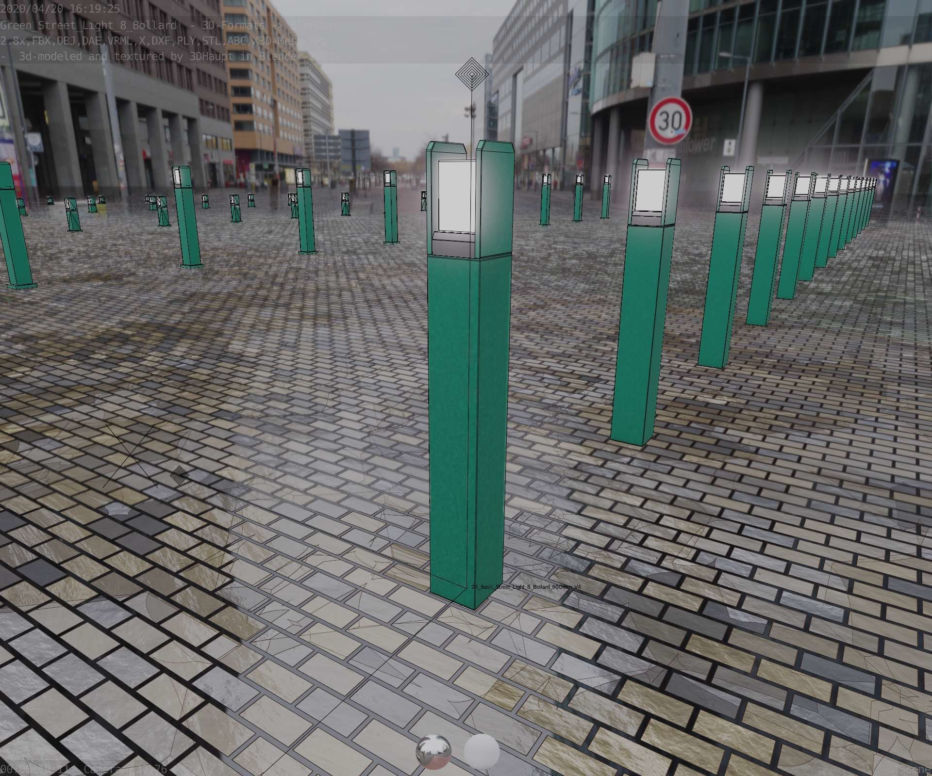 Street Light 8 Bollard 900mm Moss Green Version 4 Low-poly 3D model_67