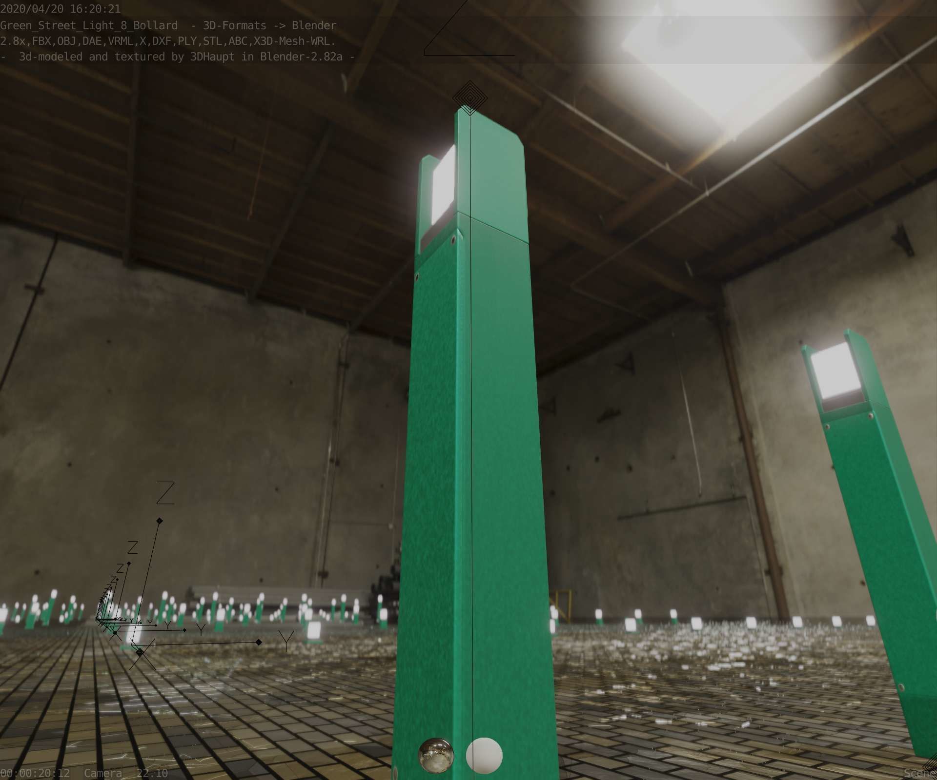 Street Light 8 Bollard 900mm Moss Green Version 4 Low-poly 3D model_92