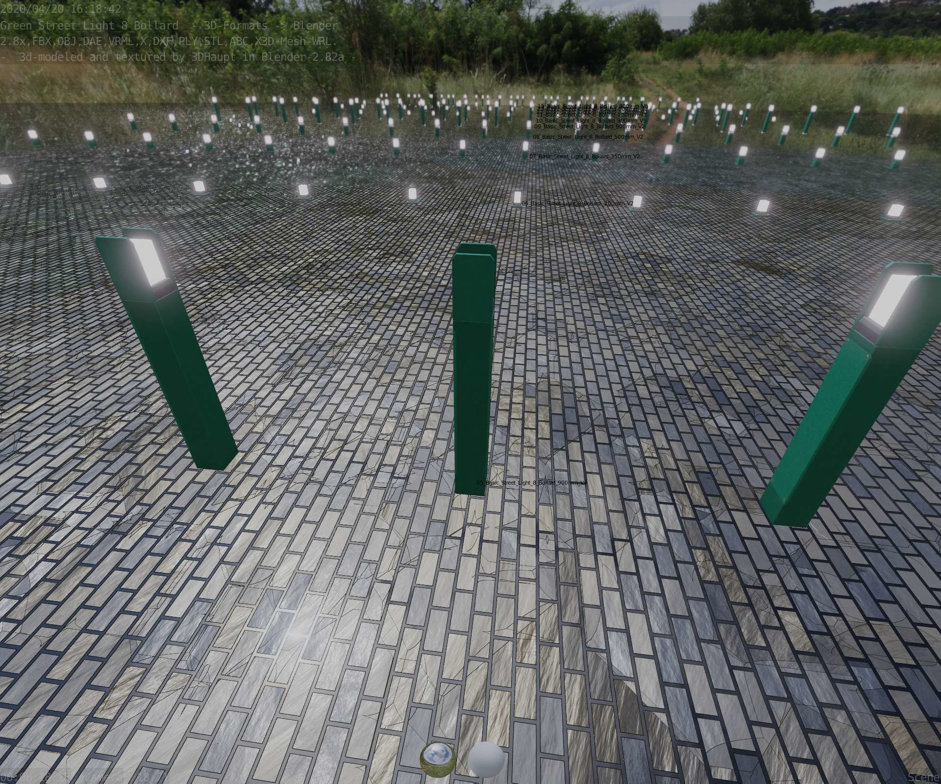 Street Light 8 Bollard 900mm Moss Green Version 4 Low-poly 3D model_47