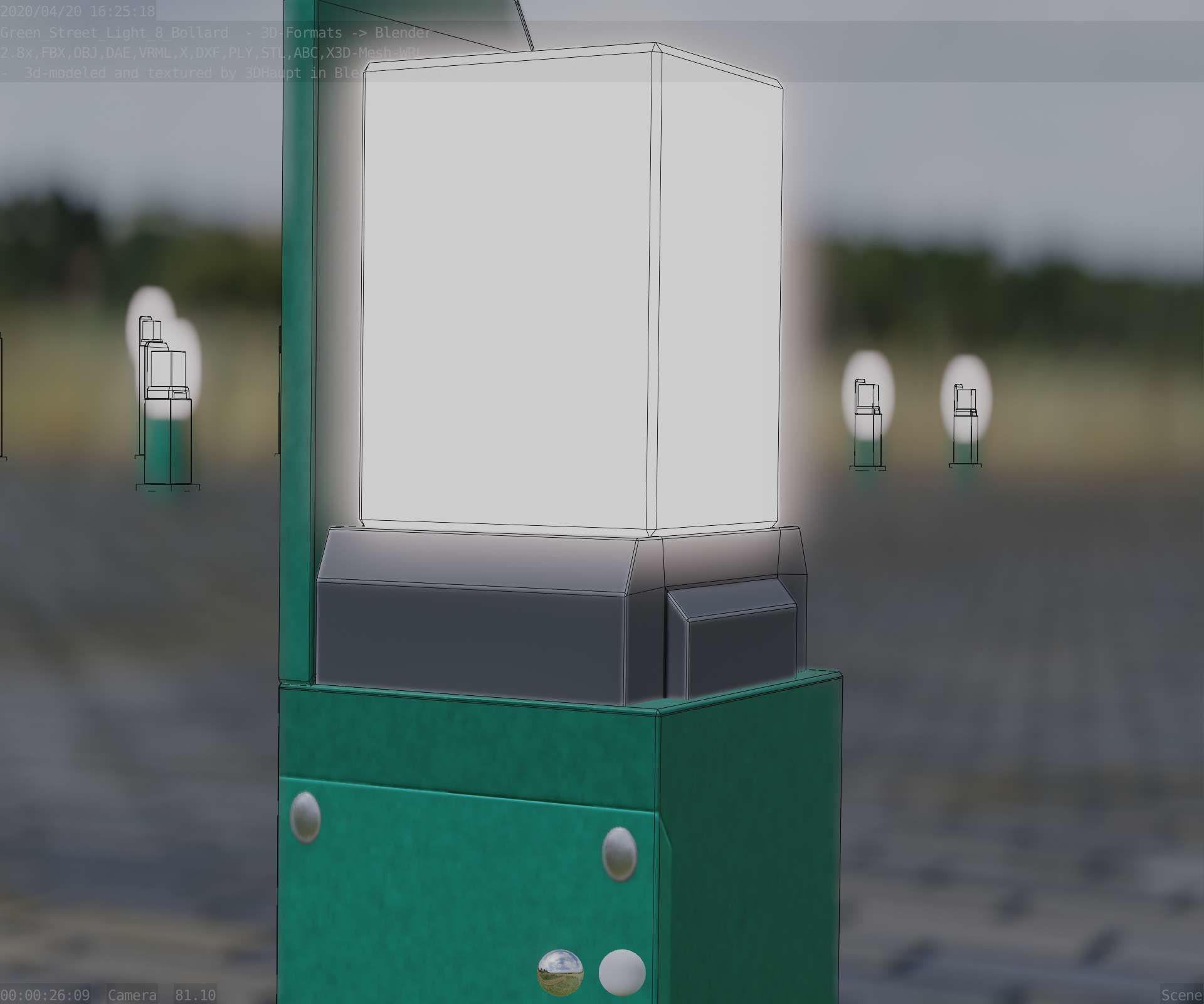 Street Light 8 Bollard 350 mm Moss Green Version 2 Low-poly 3D model_38