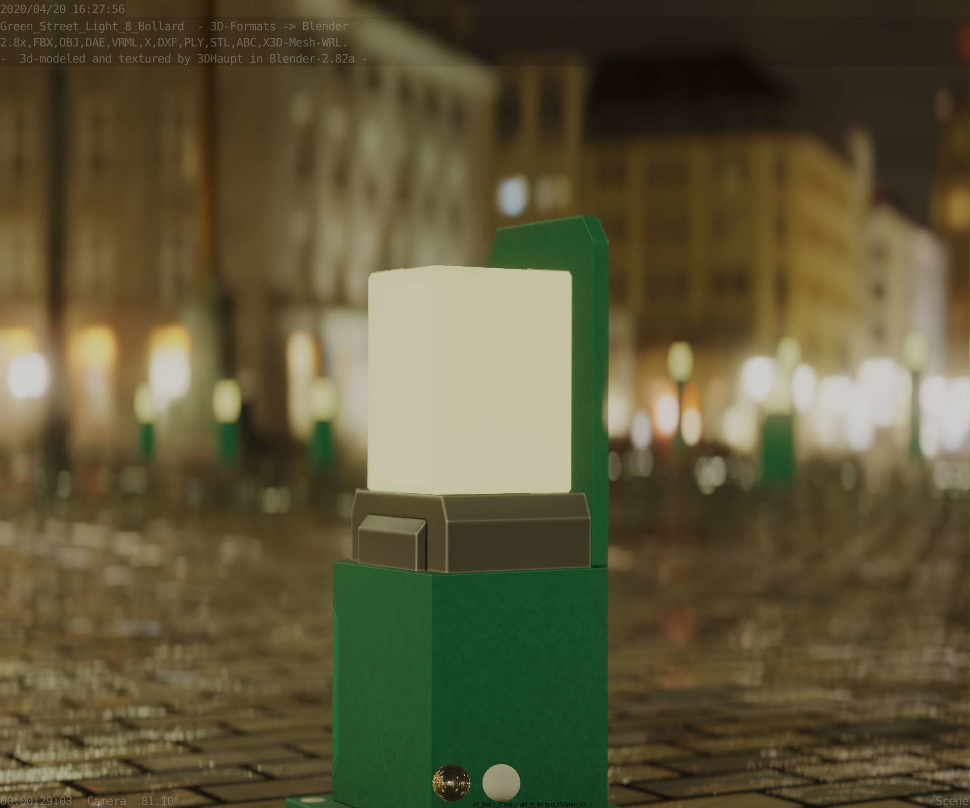 Street Light 8 Bollard 350 mm Moss Green Version 2 Low-poly 3D model_99