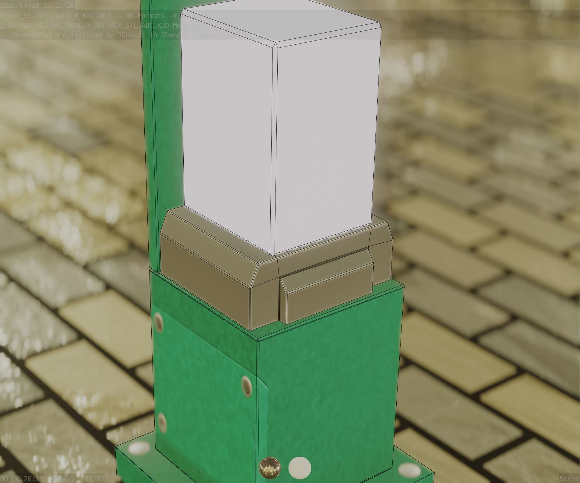 Street Light 8 Bollard 350 mm Moss Green Version 2 Low-poly 3D model_2