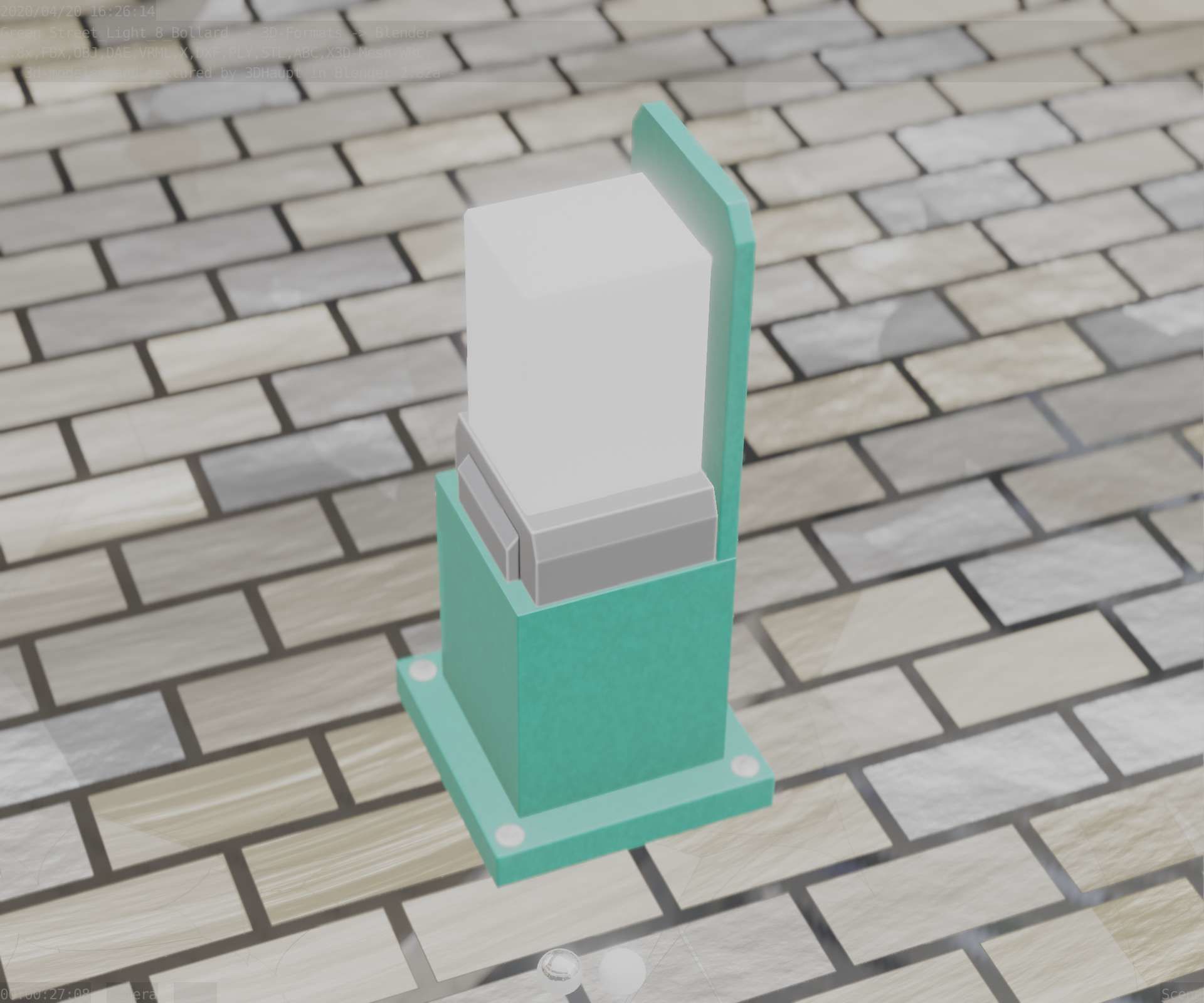 Street Light 8 Bollard 350 mm Moss Green Version 2 Low-poly 3D model_56