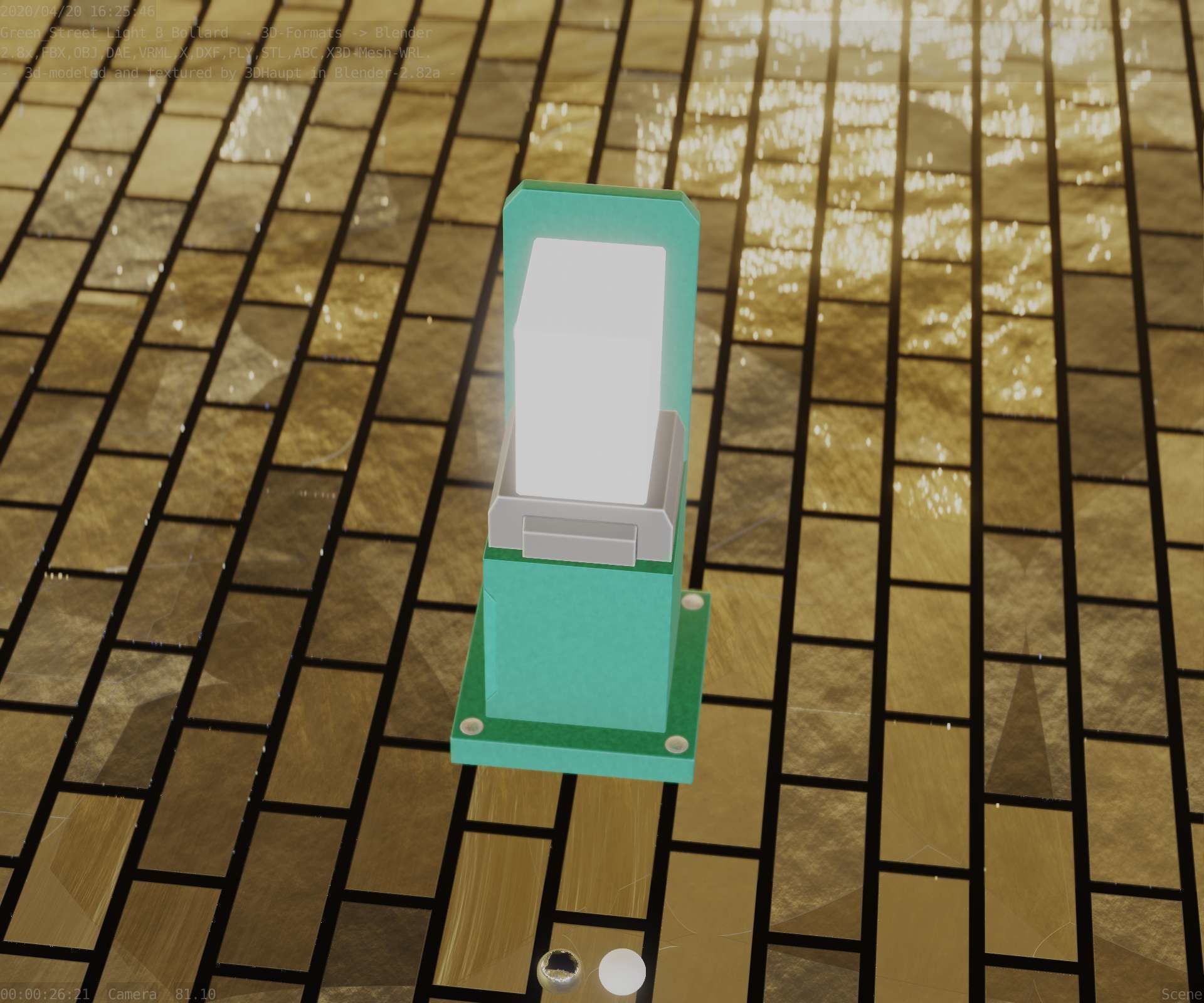 Street Light 8 Bollard 350 mm Moss Green Version 2 Low-poly 3D model_46