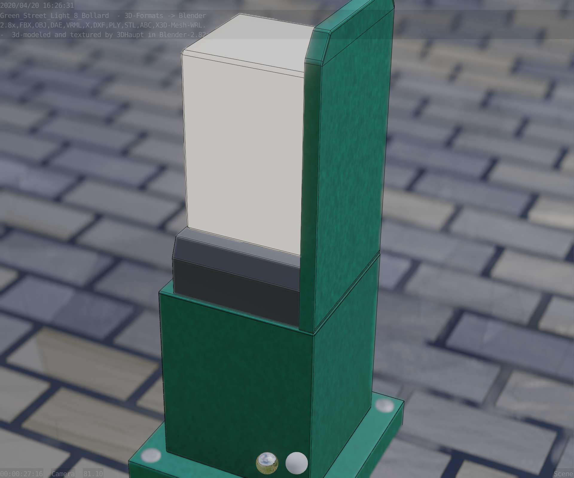 Street Light 8 Bollard 350 mm Moss Green Version 2 Low-poly 3D model_64