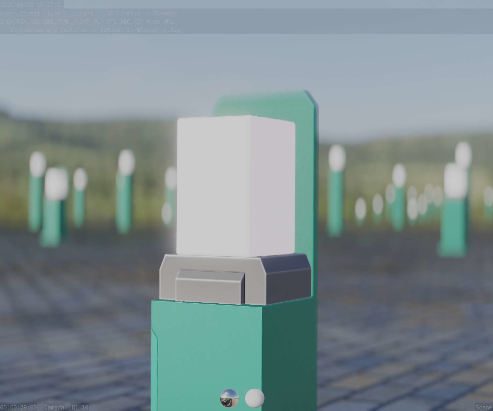 Street Light 8 Bollard 350 mm Moss Green Version 2 Low-poly 3D model_96