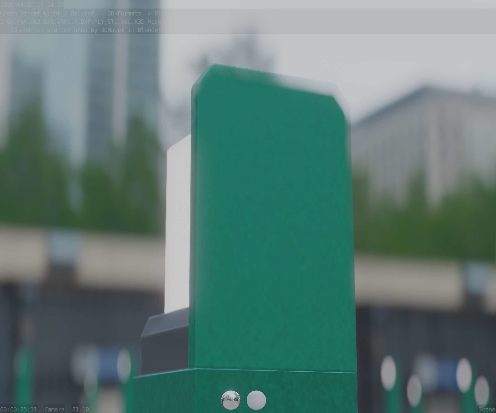 Street Light 8 Bollard 350 mm Moss Green Version 2 Low-poly 3D model_16