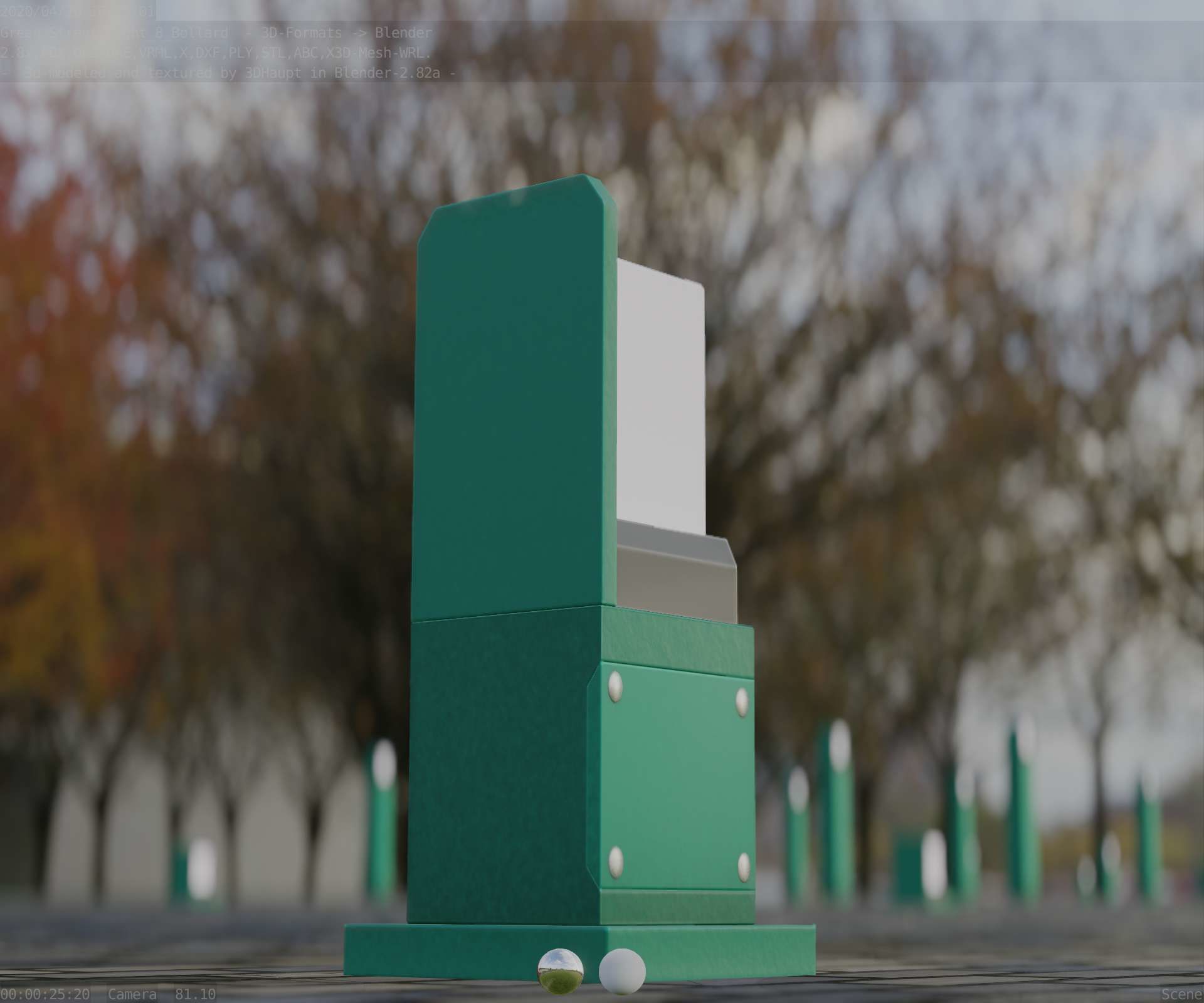 Street Light 8 Bollard 350 mm Moss Green Version 2 Low-poly 3D model_25