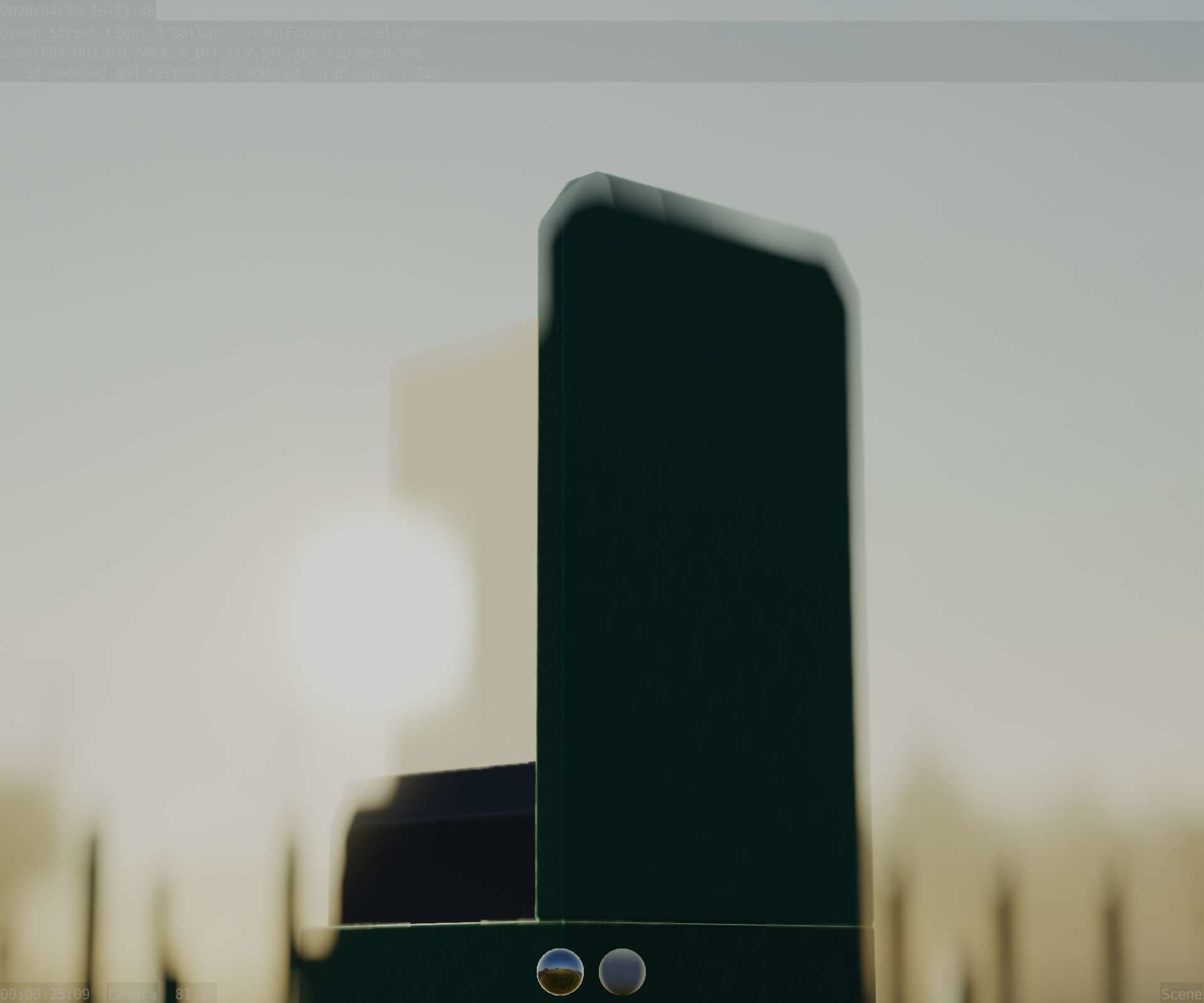 Street Light 8 Bollard 350 mm Moss Green Version 2 Low-poly 3D model_14