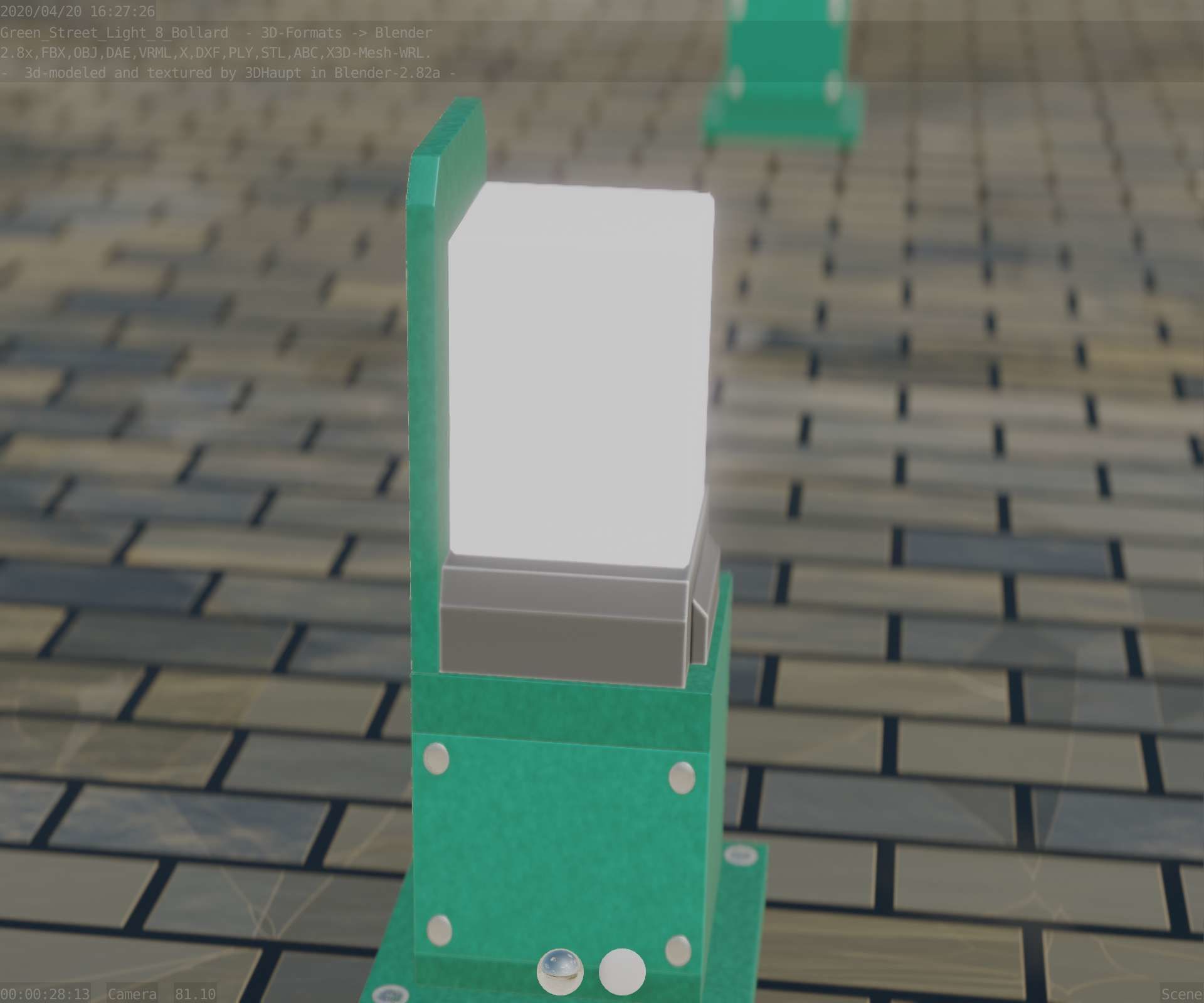 Street Light 8 Bollard 350 mm Moss Green Version 2 Low-poly 3D model_85