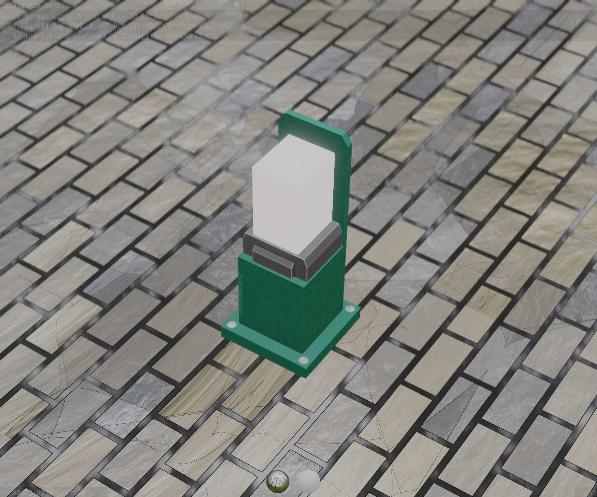 Street Light 8 Bollard 350 mm Moss Green Version 2 Low-poly 3D model_50