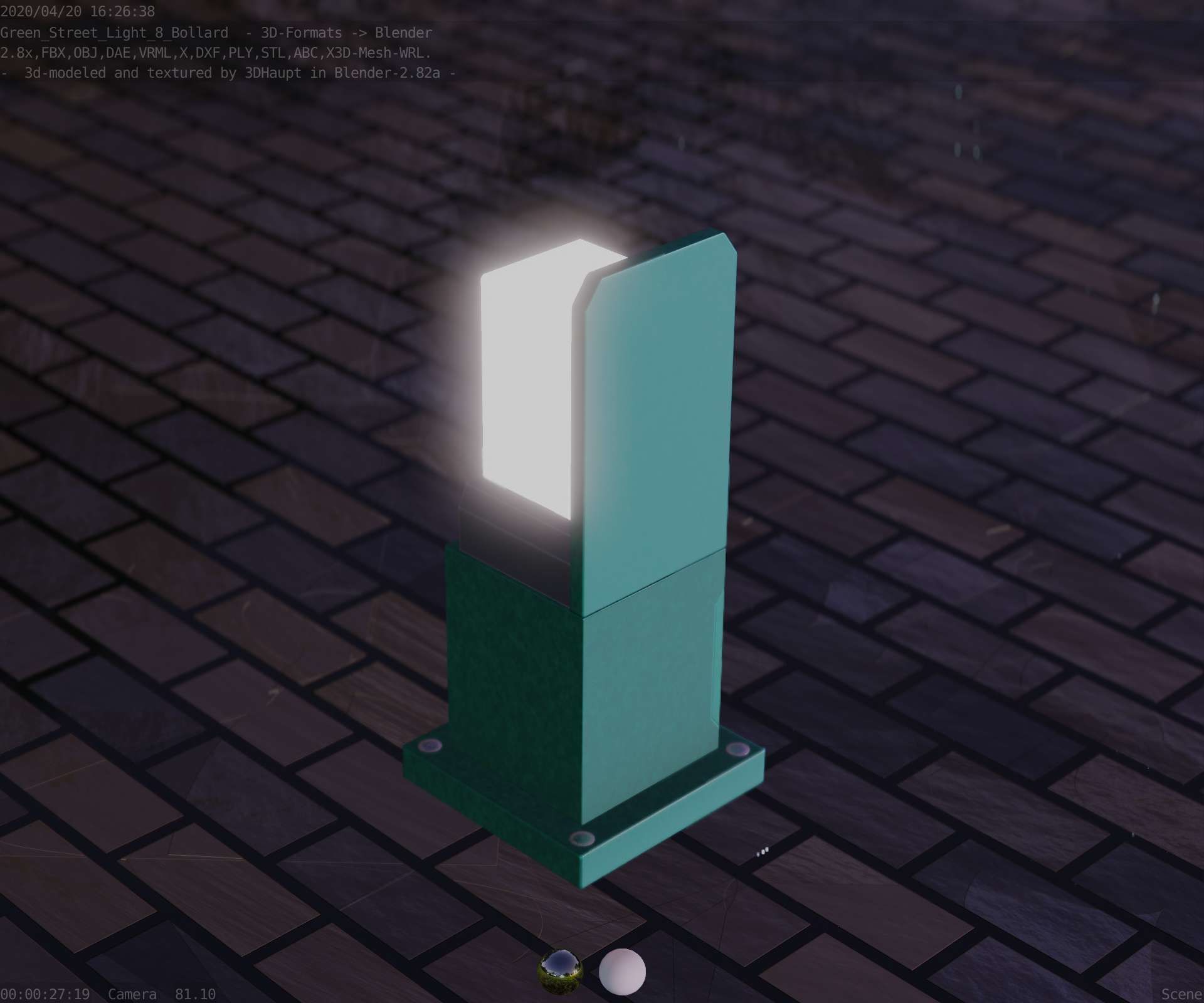 Street Light 8 Bollard 350 mm Moss Green Version 2 Low-poly 3D model_67