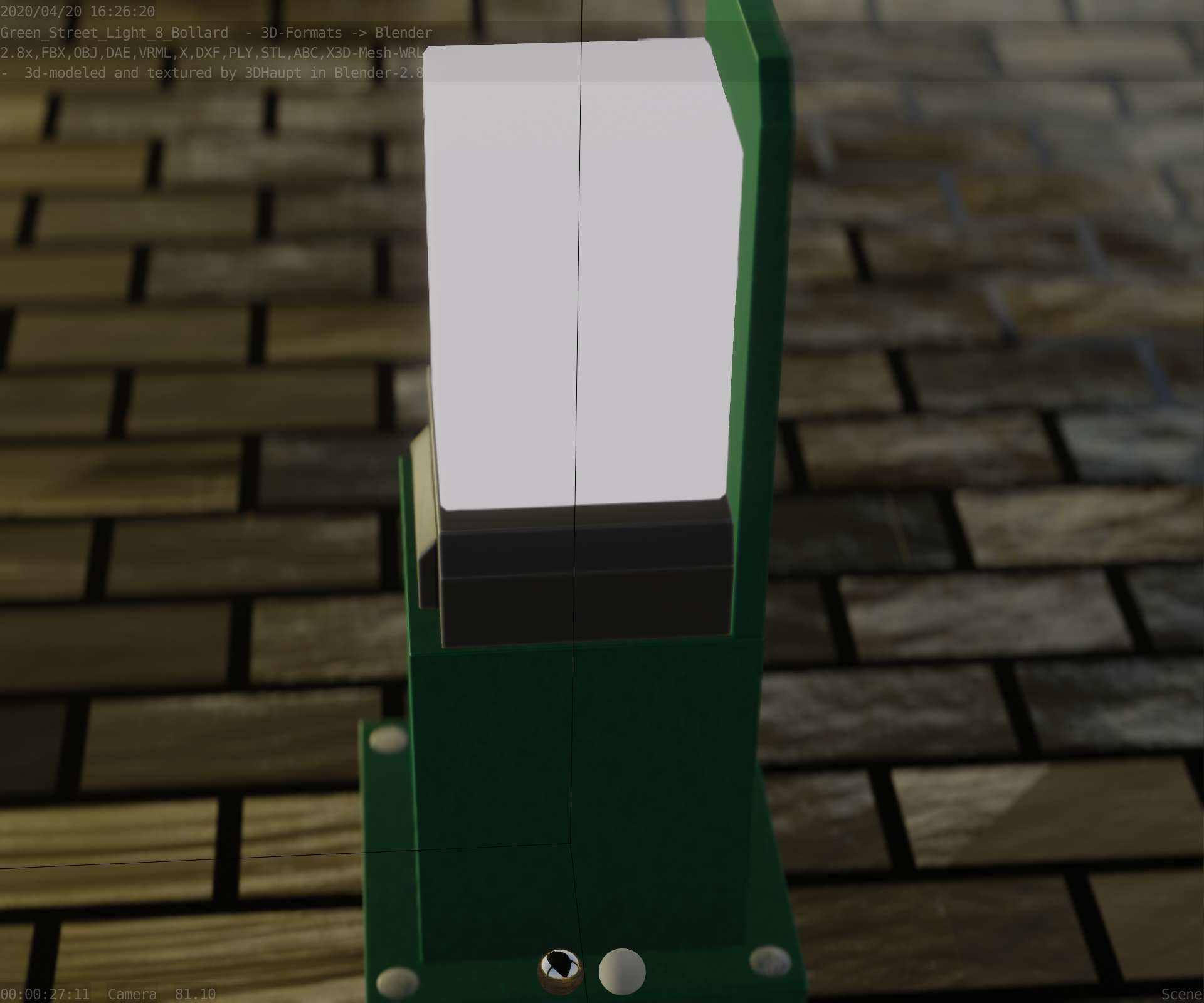 Street Light 8 Bollard 350 mm Moss Green Version 2 Low-poly 3D model_59