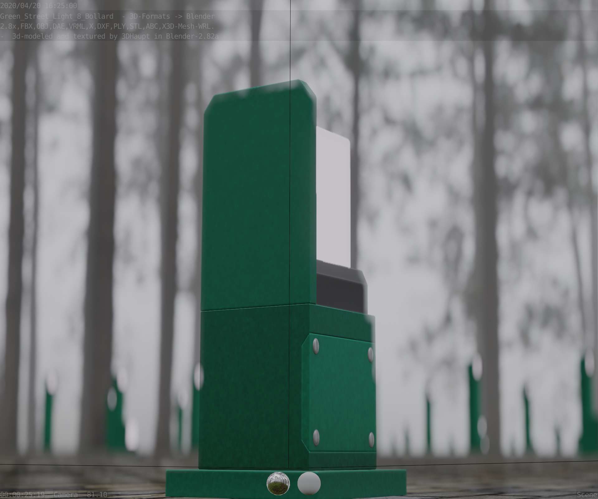 Street Light 8 Bollard 350 mm Moss Green Version 2 Low-poly 3D model_24