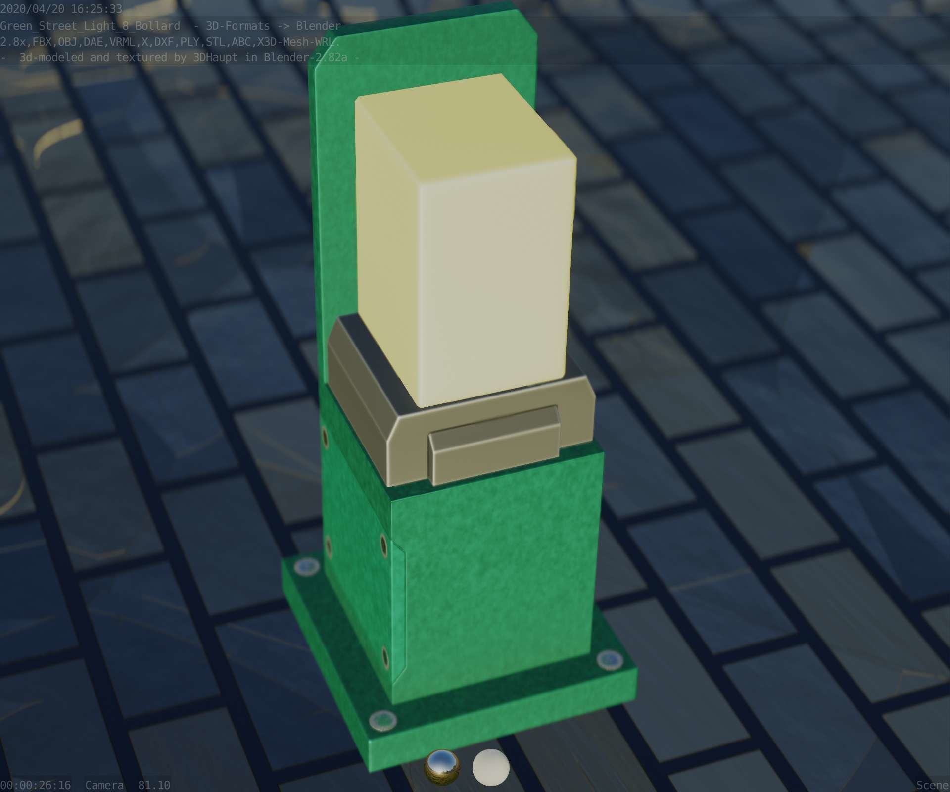 Street Light 8 Bollard 350 mm Moss Green Version 2 Low-poly 3D model_41