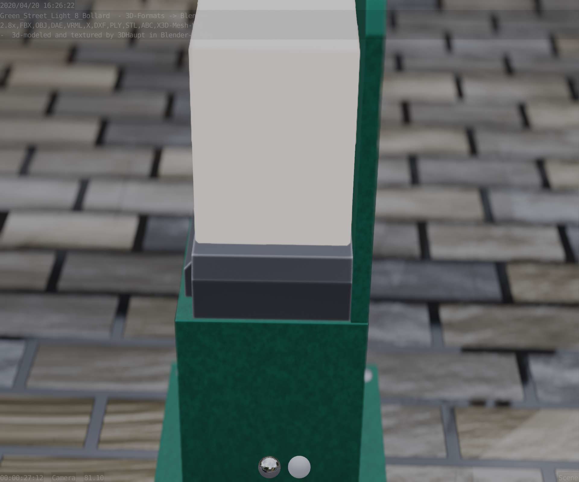 Street Light 8 Bollard 350 mm Moss Green Version 2 Low-poly 3D model_60