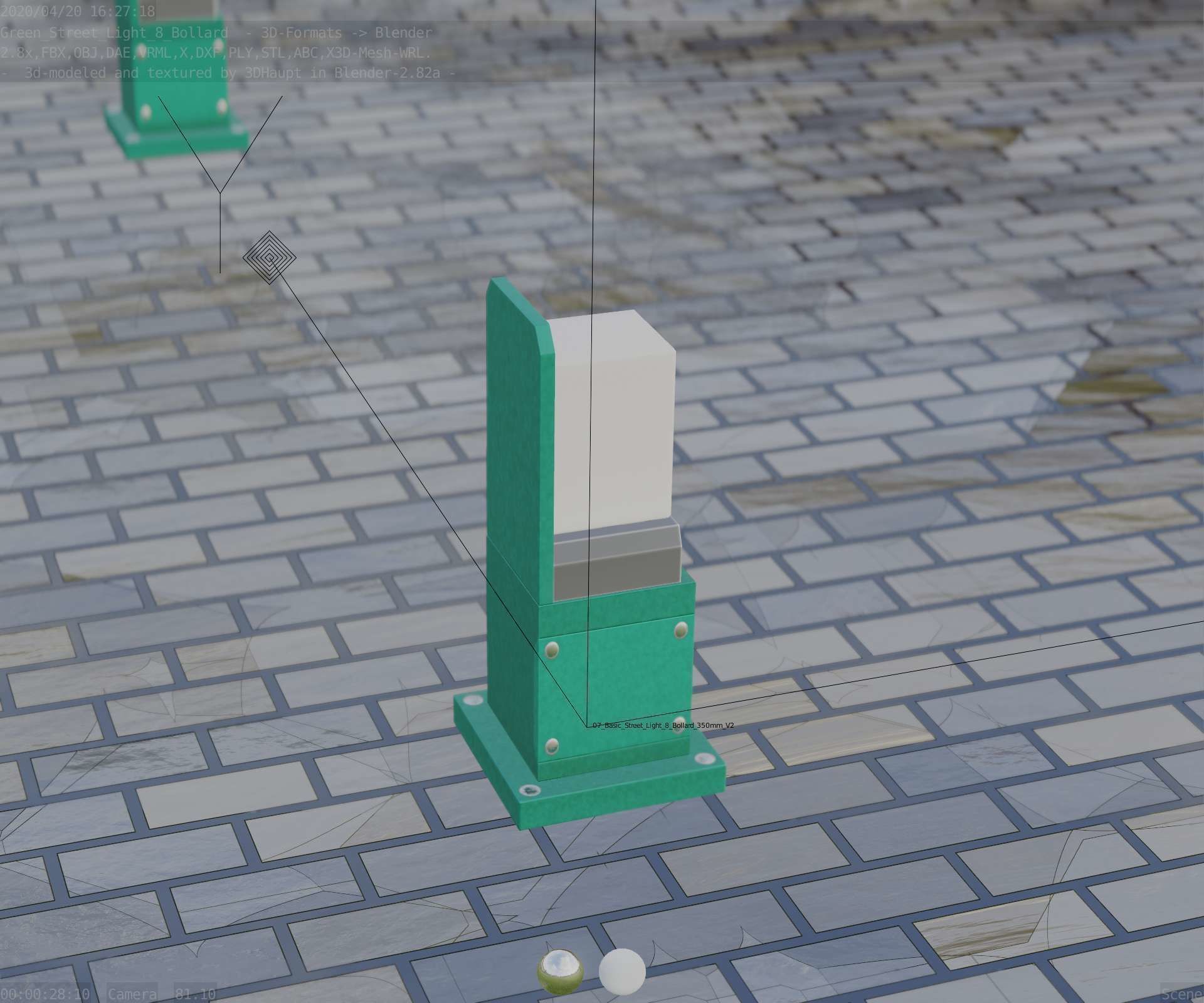 Street Light 8 Bollard 350 mm Moss Green Version 2 Low-poly 3D model_82